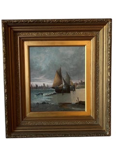 Opposing Pair, Dutch School Seascape Paintings on Canvas 20th Century
