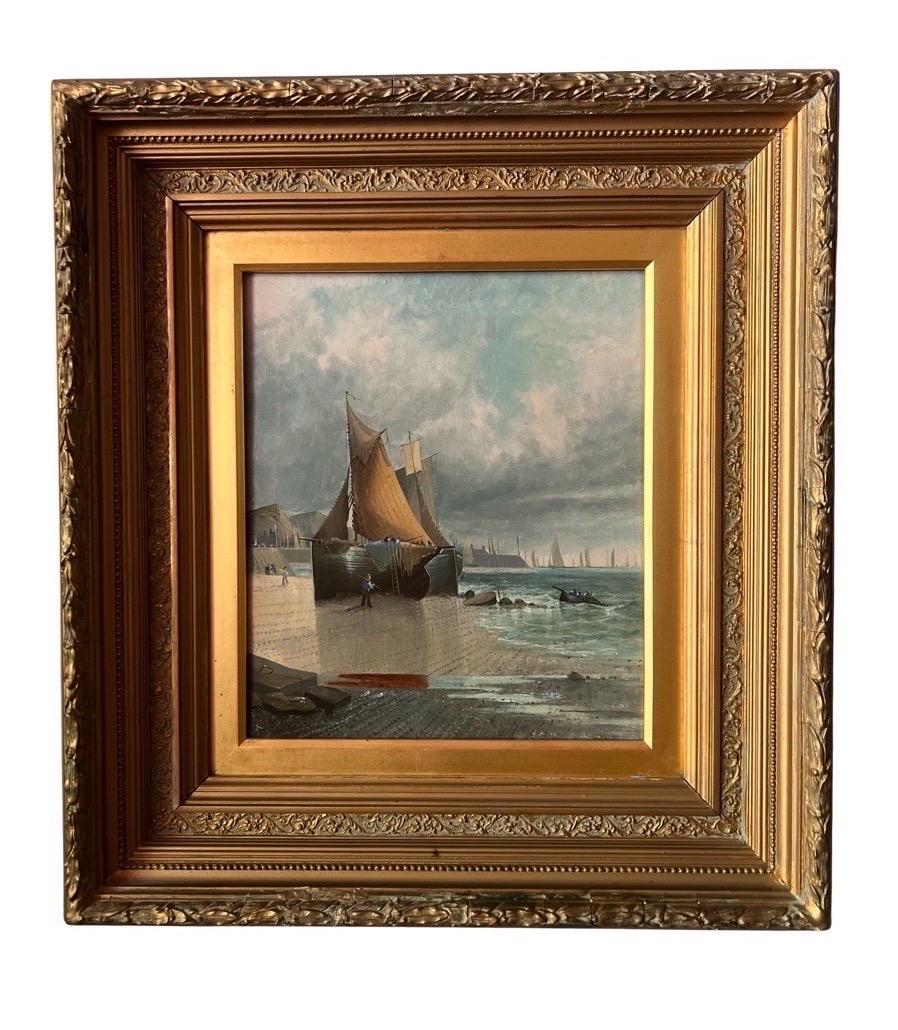 Opposing Pair, Dutch School Seascape Paintings on Canvas 20th Century In Good Condition For Sale In Atlanta, GA