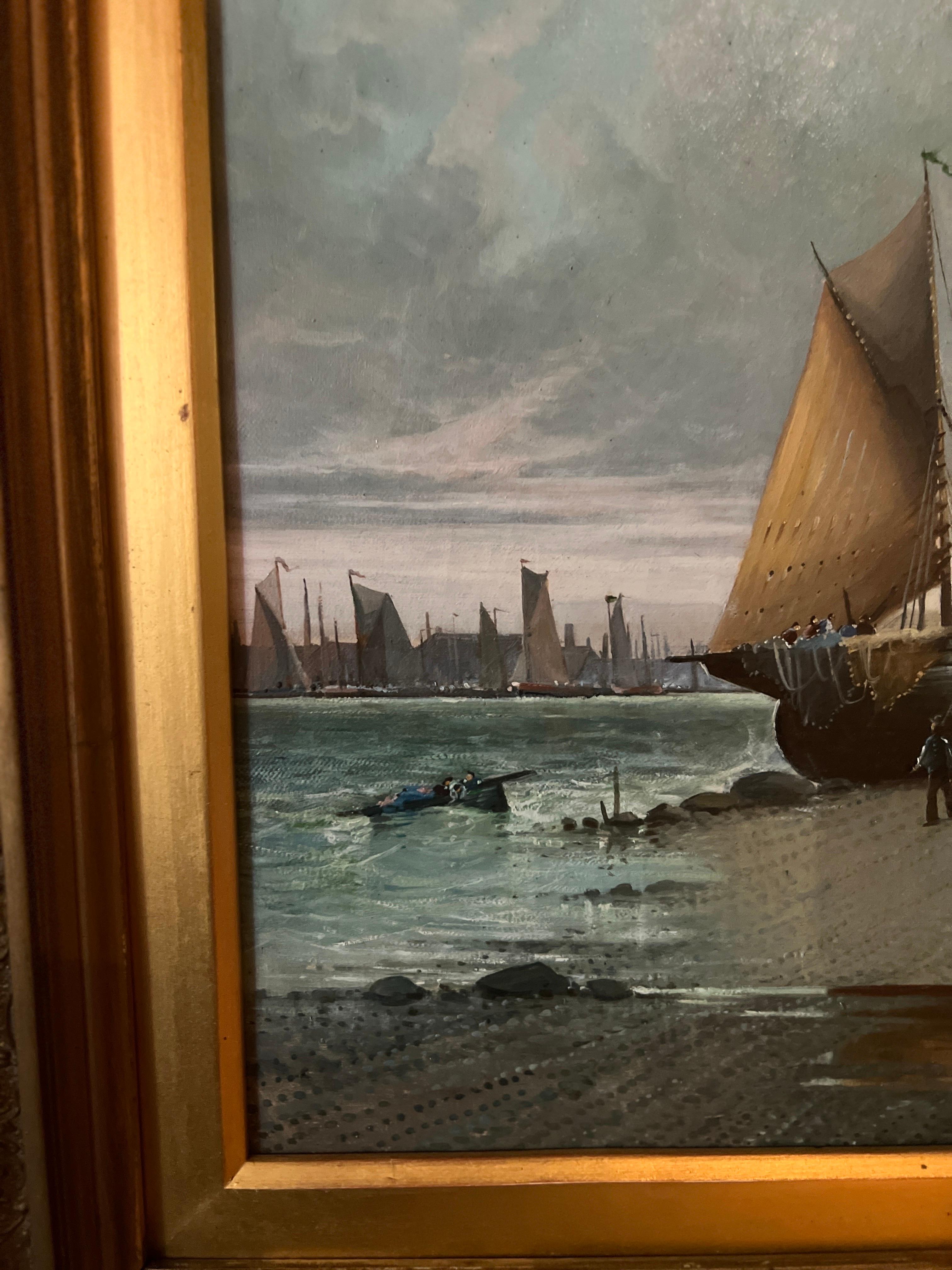 Opposing Pair, Dutch School Seascape Paintings on Canvas 20th Century For Sale 4