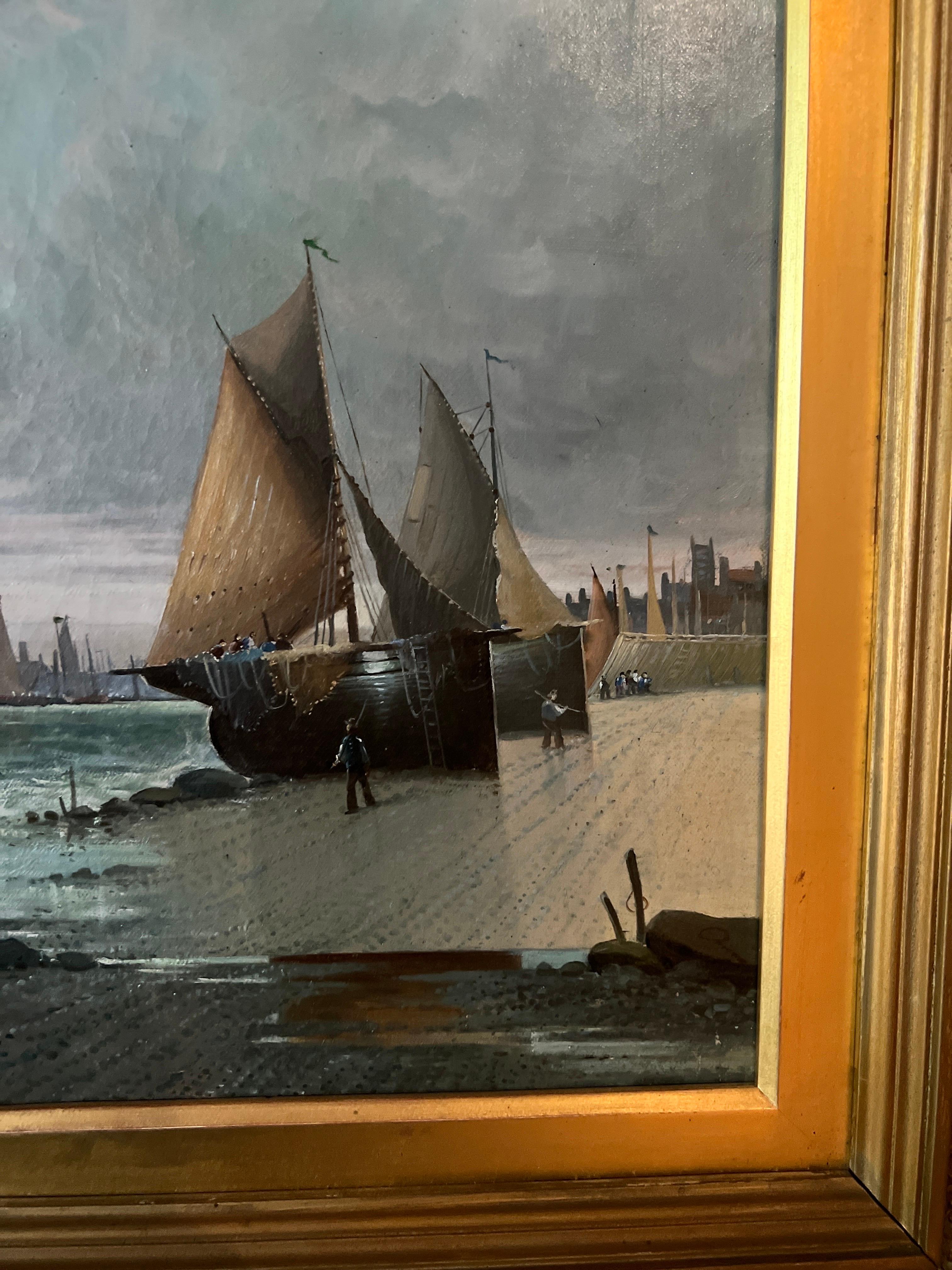 Opposing Pair, Dutch School Seascape Paintings on Canvas 20th Century For Sale 6