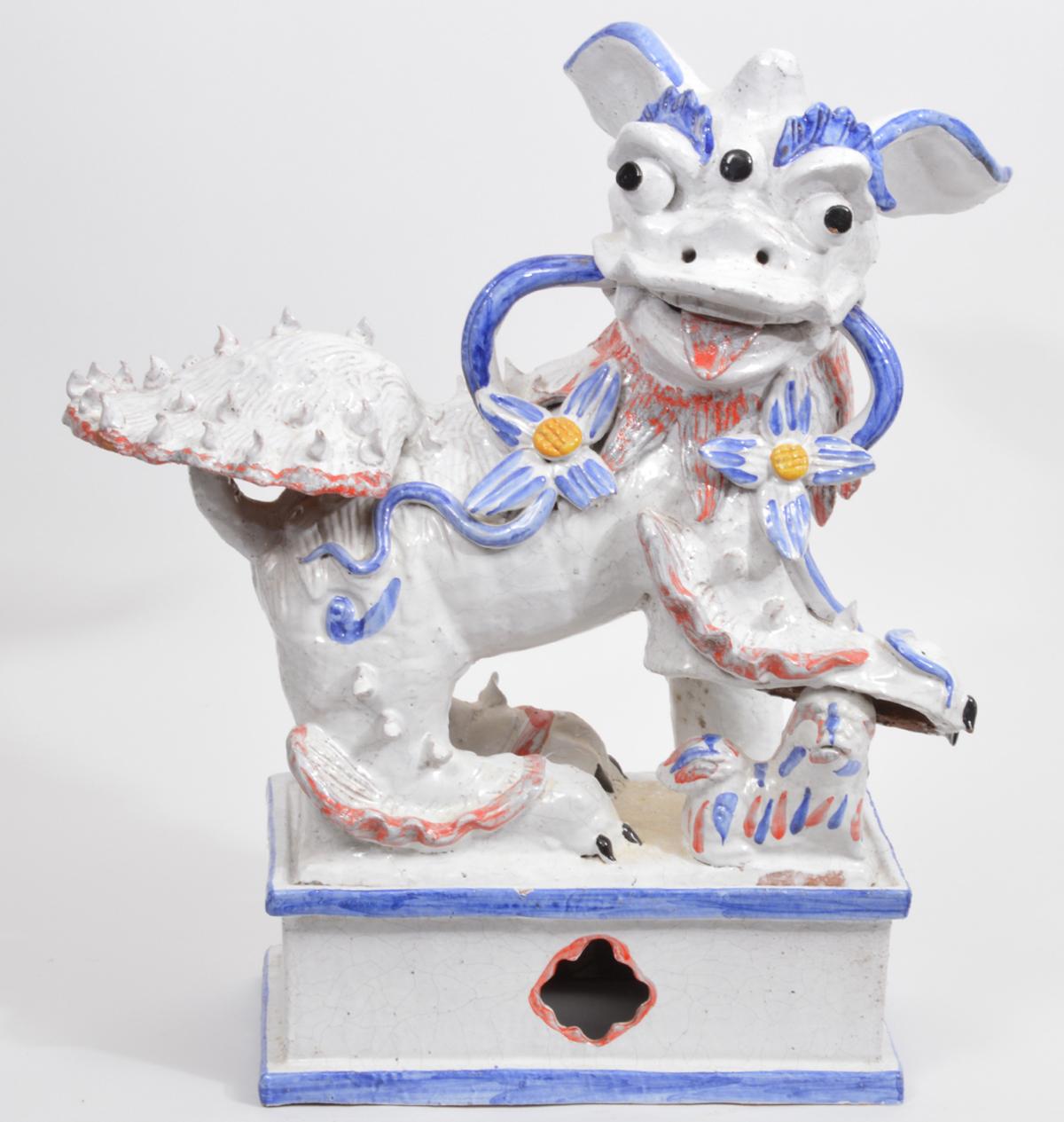 Opposing Pair of Italian Ceramic Glazed Foo Dogs on Bases Manner Ugo Zaccagnini 7