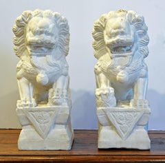 Opposing Pair of Mid-20th Century Chinese Carved Marble Foo Dogs