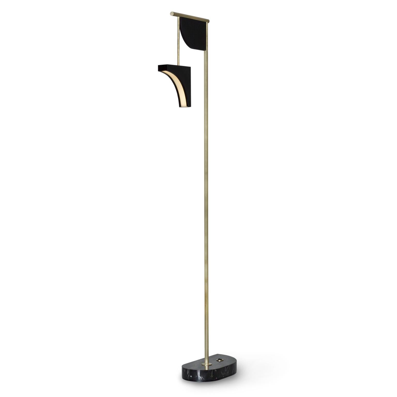 Art Deco Modern Opposite Floor Lamp, Black Marble Brass, Handmade Portugal by Greenapple For Sale