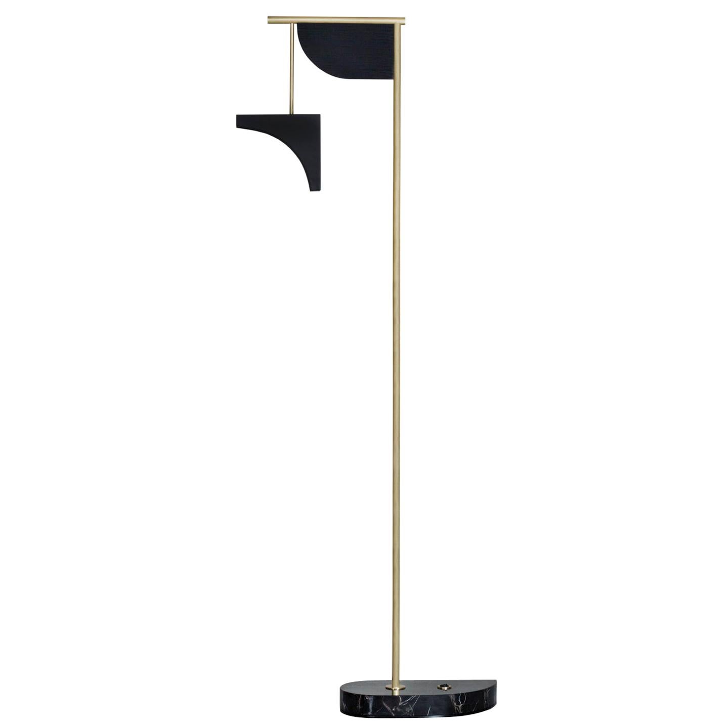 Modern Opposite Floor Lamp, Black Marble Brass, Handmade Portugal by Greenapple For Sale
