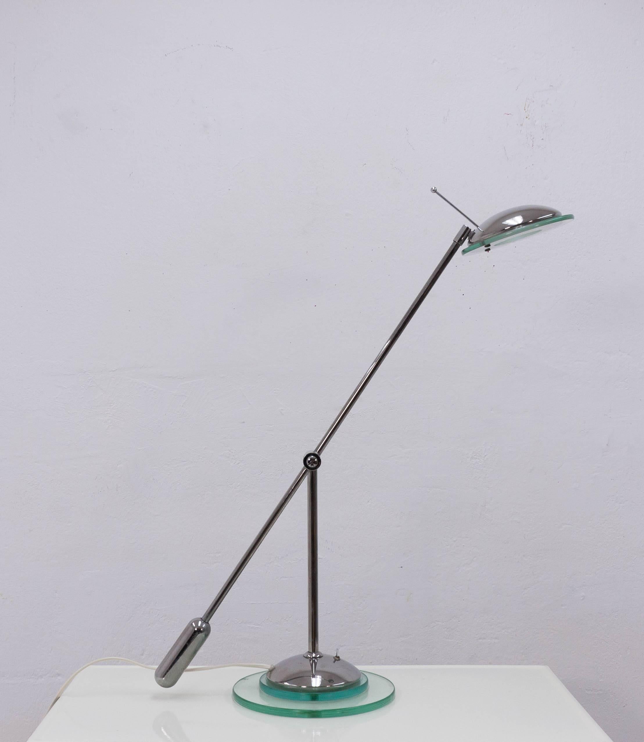 Swiss 2 Optelma Desk Lamp Chrome Glass, 1970s For Sale