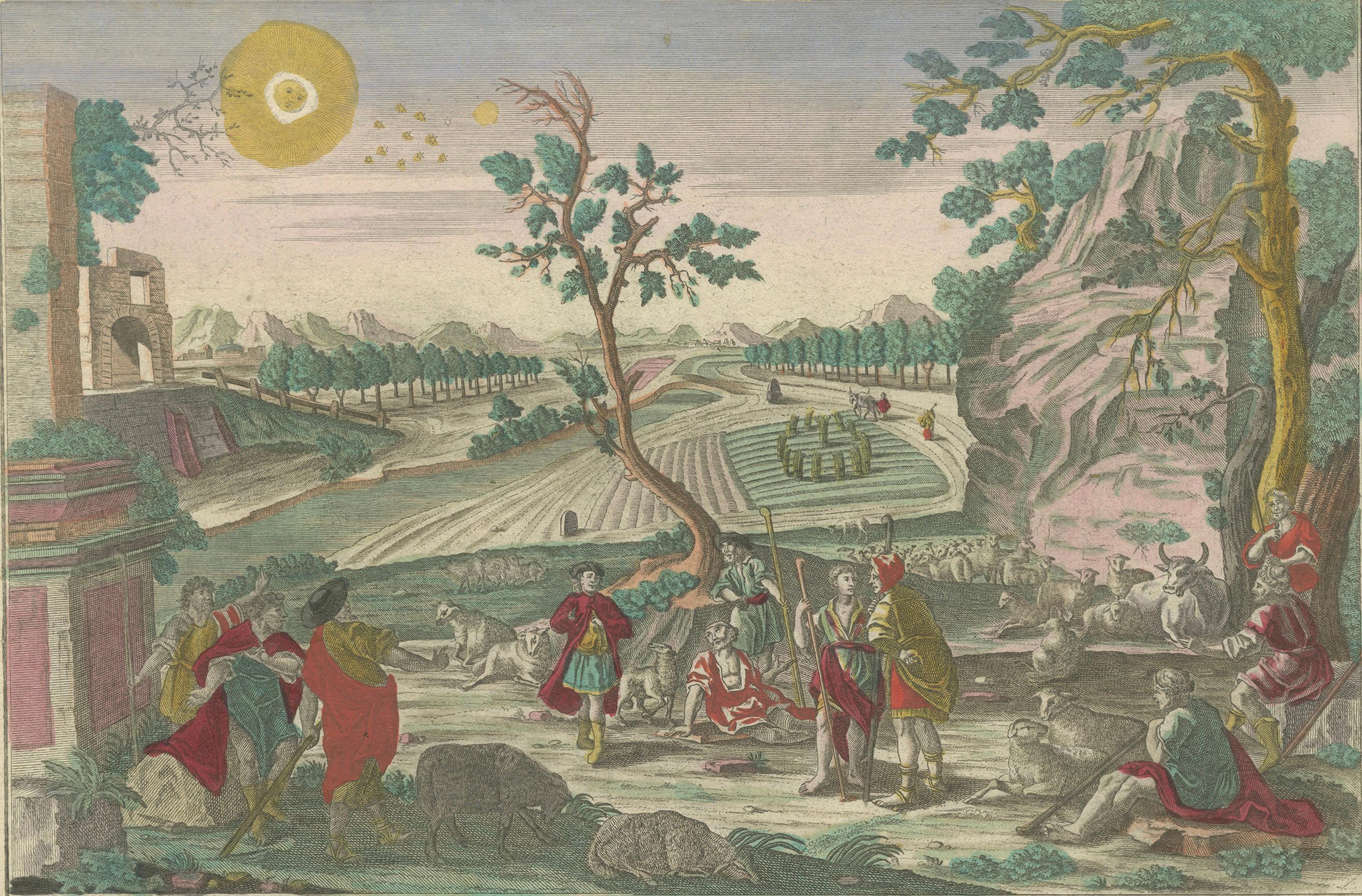 Engraved Optica Print of Joseph Relating His Dream to His Brothers, 1770 – Biblical Scene For Sale