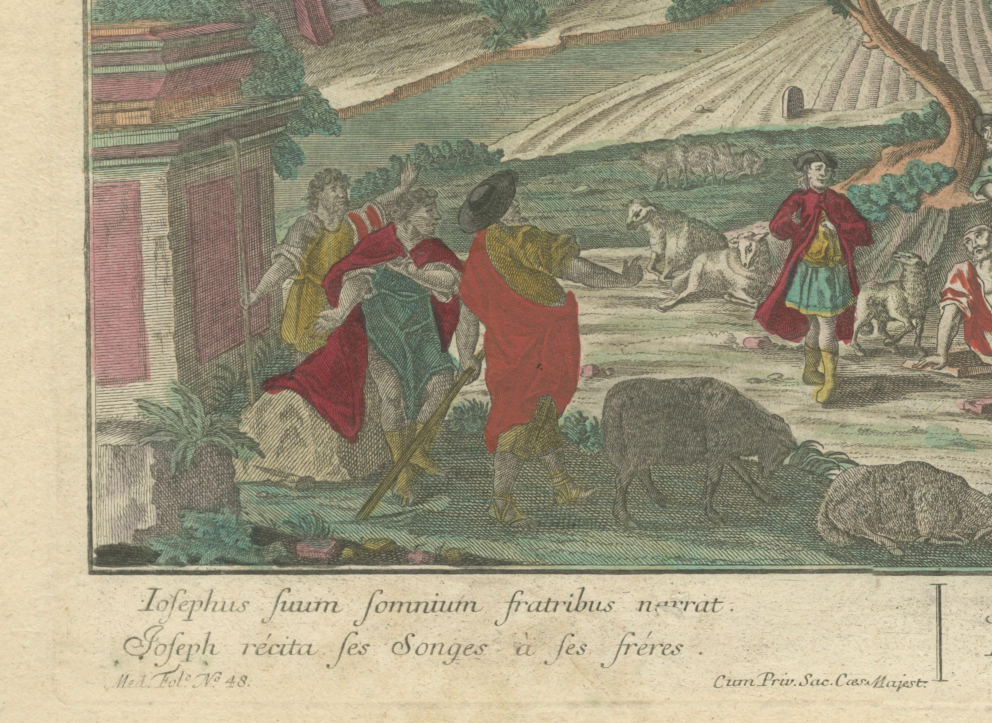 18th Century Optica Print of Joseph Relating His Dream to His Brothers, 1770 – Biblical Scene For Sale