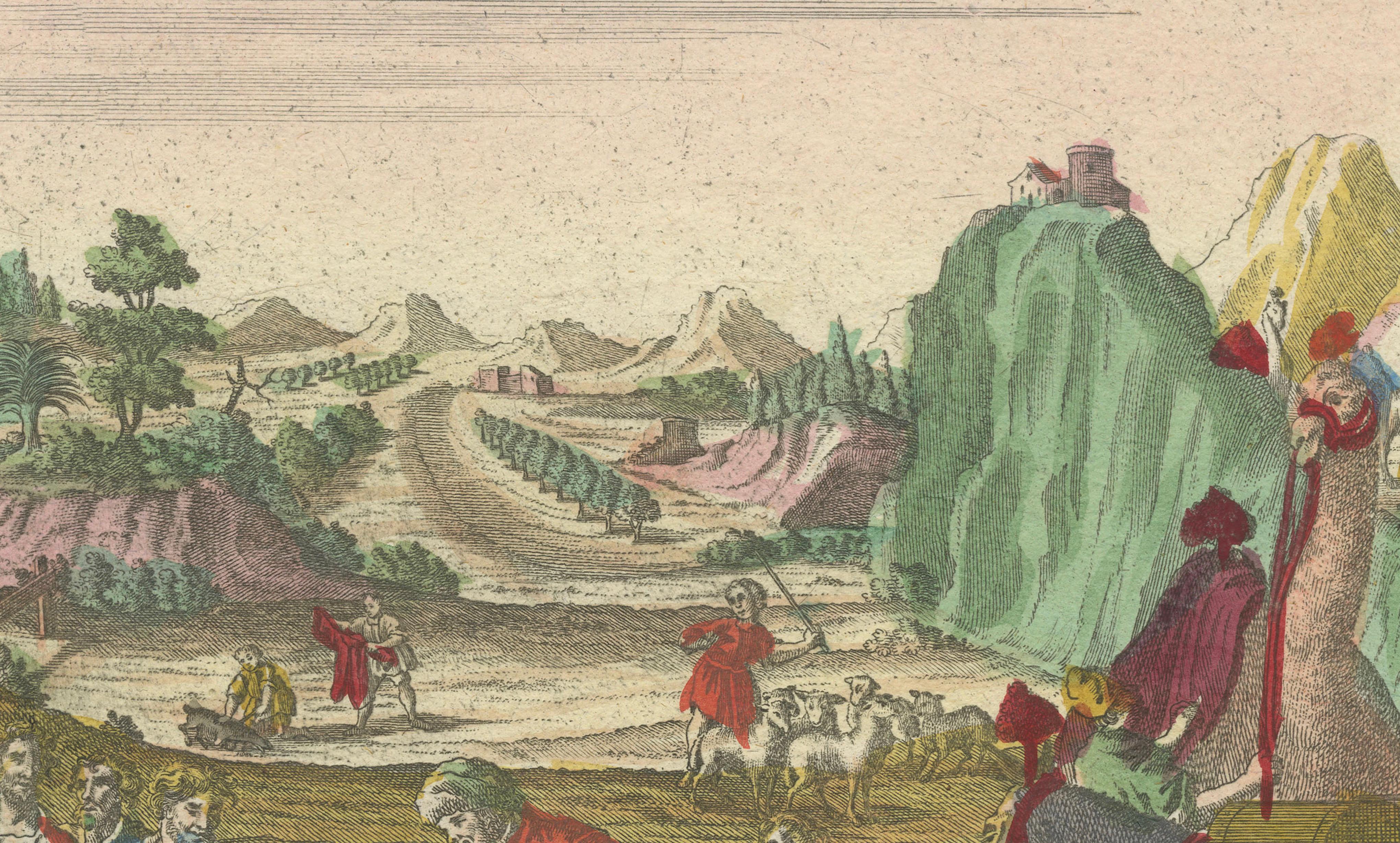 18th Century Optica Print of Joseph Sold by His Brothers to Ishmaelites, 1770 -Biblical Scene For Sale