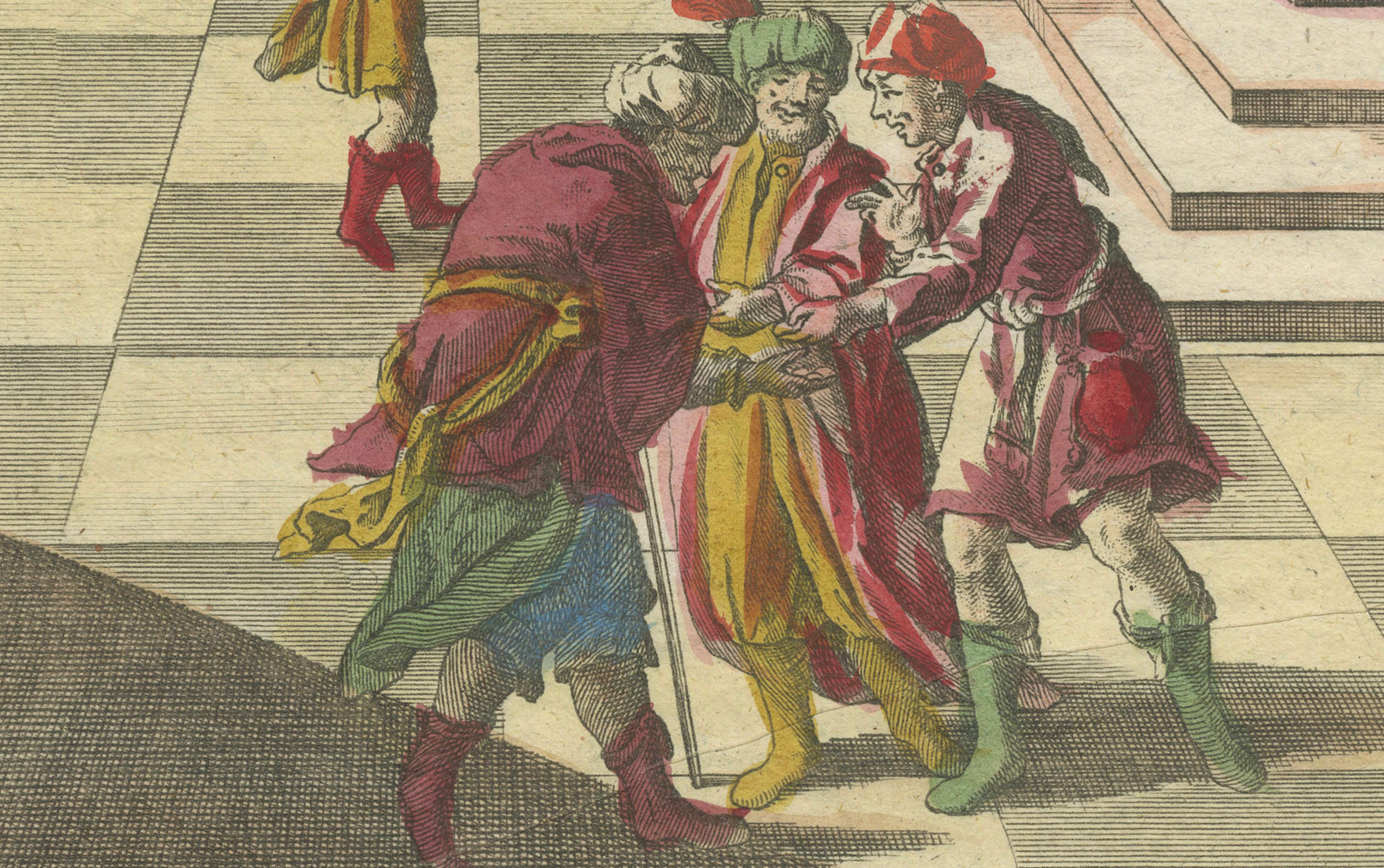 German Optica Print of Joseph Sold to Potiphar in Egypt, circa 1770 – Biblical Scene For Sale