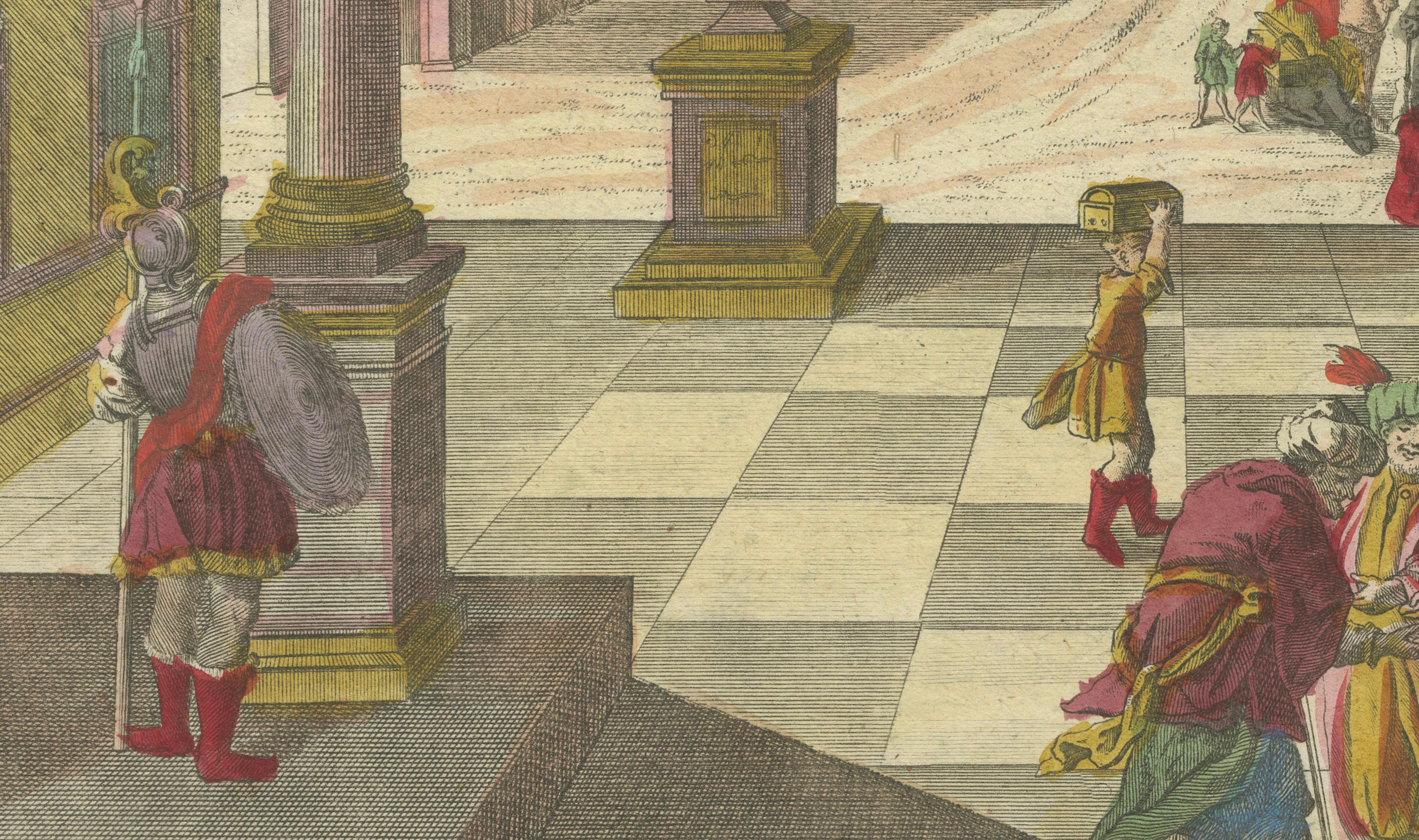 Optica Print of Joseph Sold to Potiphar in Egypt, circa 1770 – Biblical Scene In Good Condition For Sale In Langweer, NL