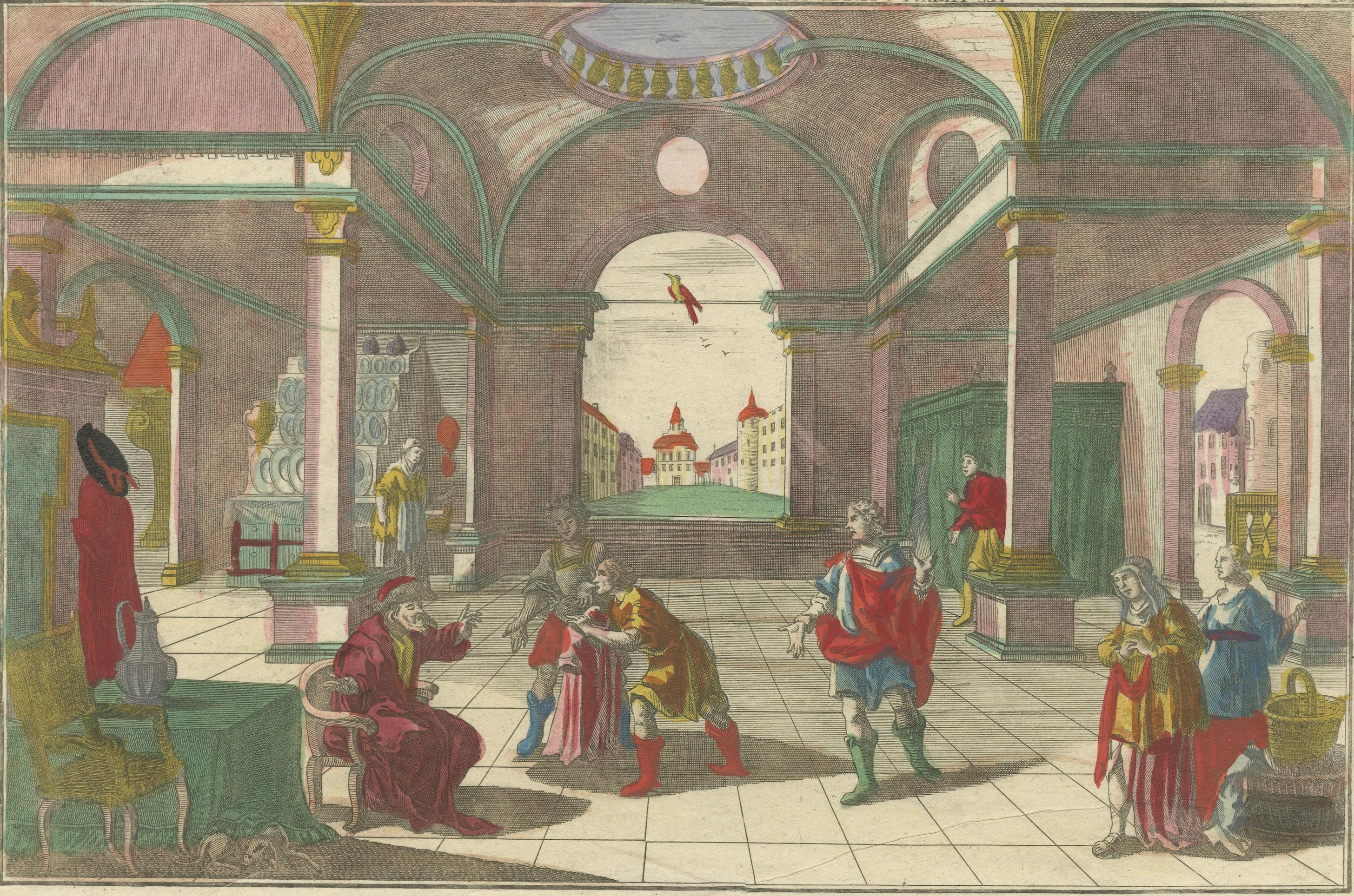 Optica Print of Joseph's Robe Shown to Jacob, circa 1770 – Hand-Colored Architectural Biblical Scene

This elegant 18th-century 'vue d’optique' titled 