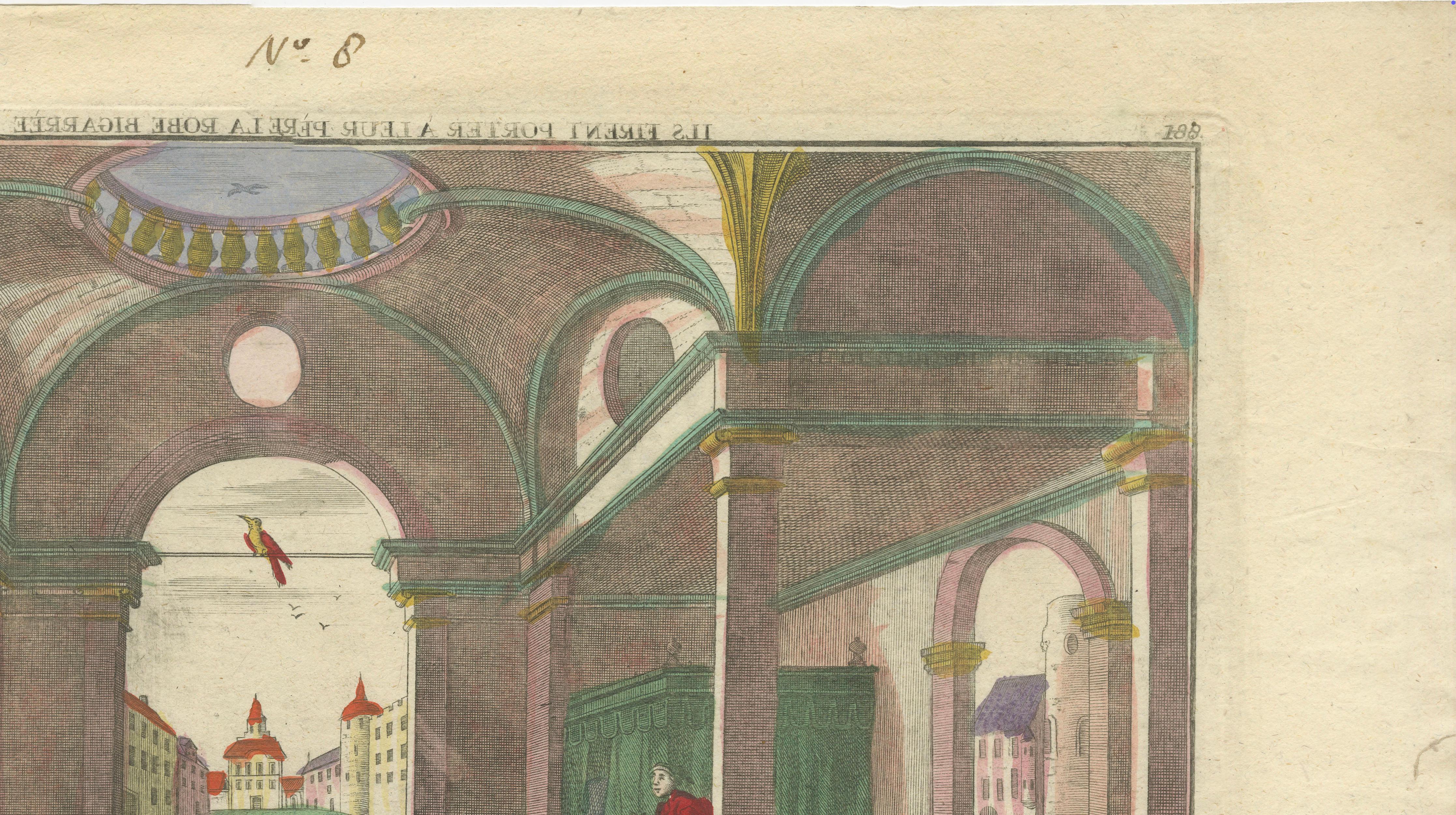 18th Century Optica Print of Joseph's Robe Shown to Jacob, 1770 – Hand-Colored Biblical Scene For Sale