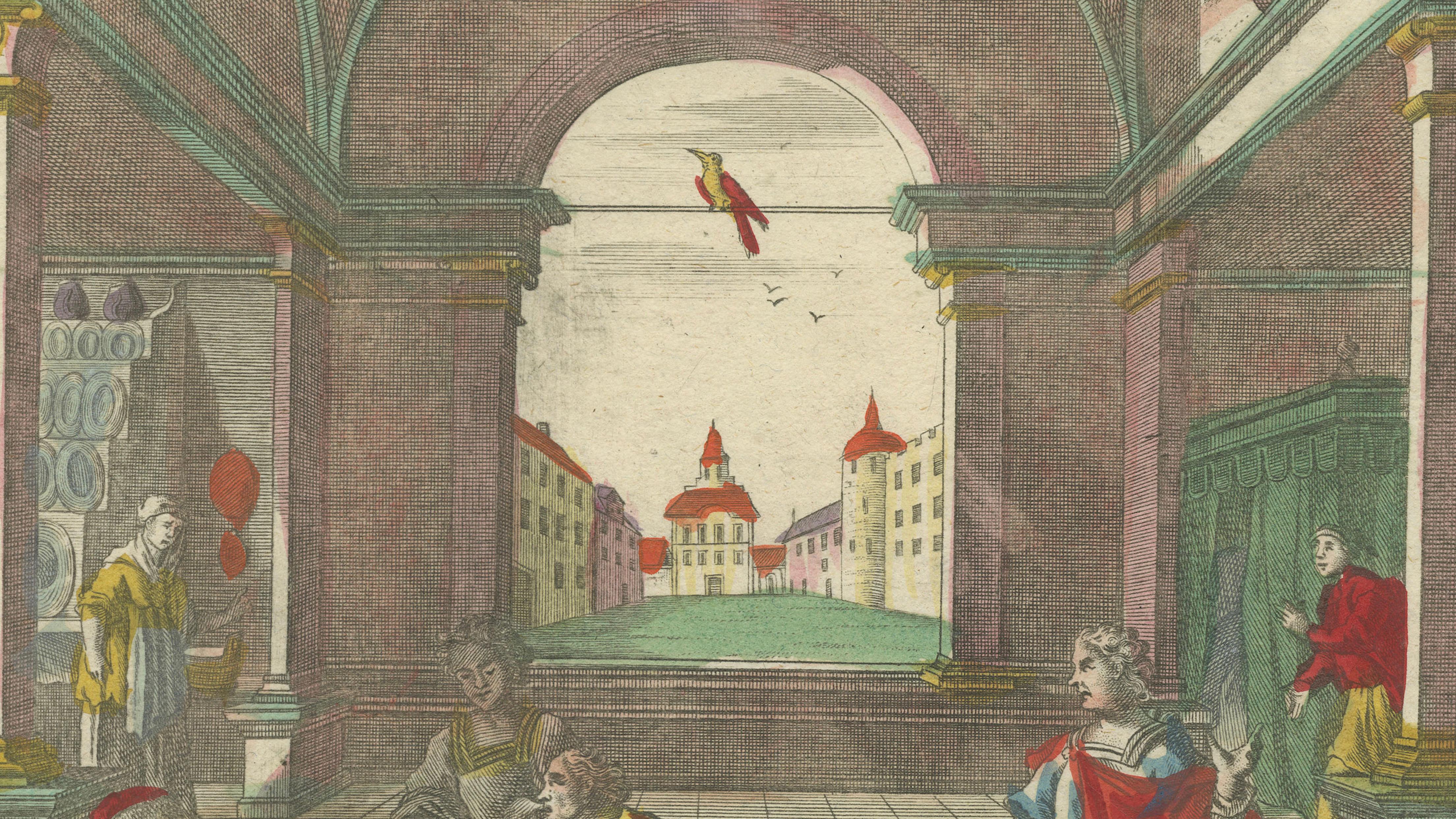 Paper Optica Print of Joseph's Robe Shown to Jacob, 1770 – Hand-Colored Biblical Scene For Sale