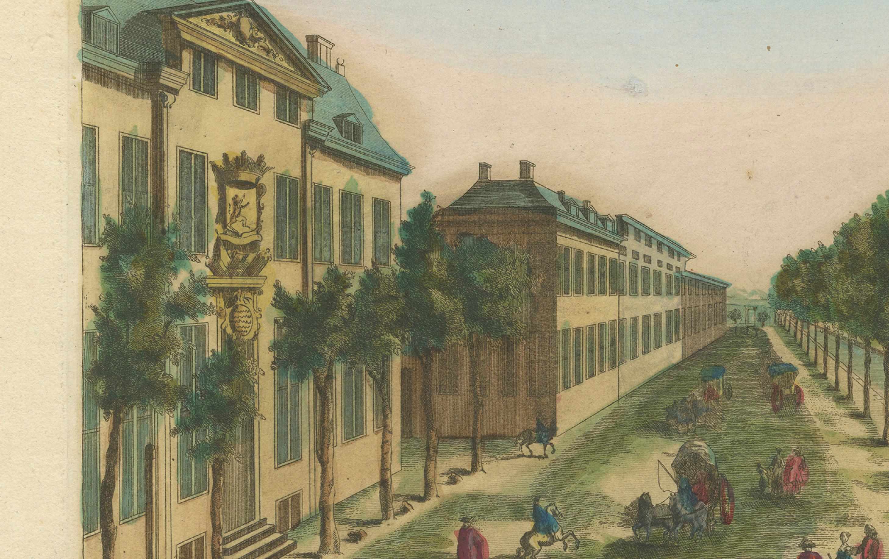Francese Stampa Optica - Il canale dell'Aia e la fonderia di cannoni di Basset, 1770 ca. in vendita