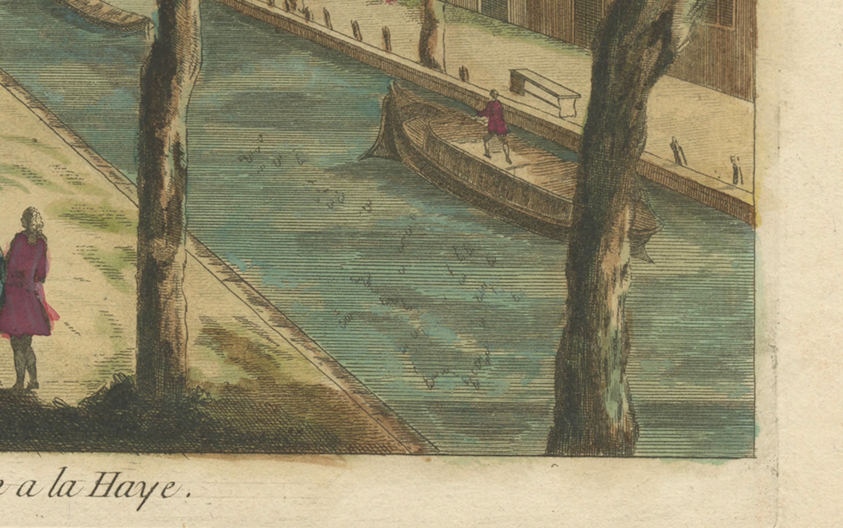 Fine XVIII secolo Stampa Optica - Il canale dell'Aia e la fonderia di cannoni di Basset, 1770 ca. in vendita