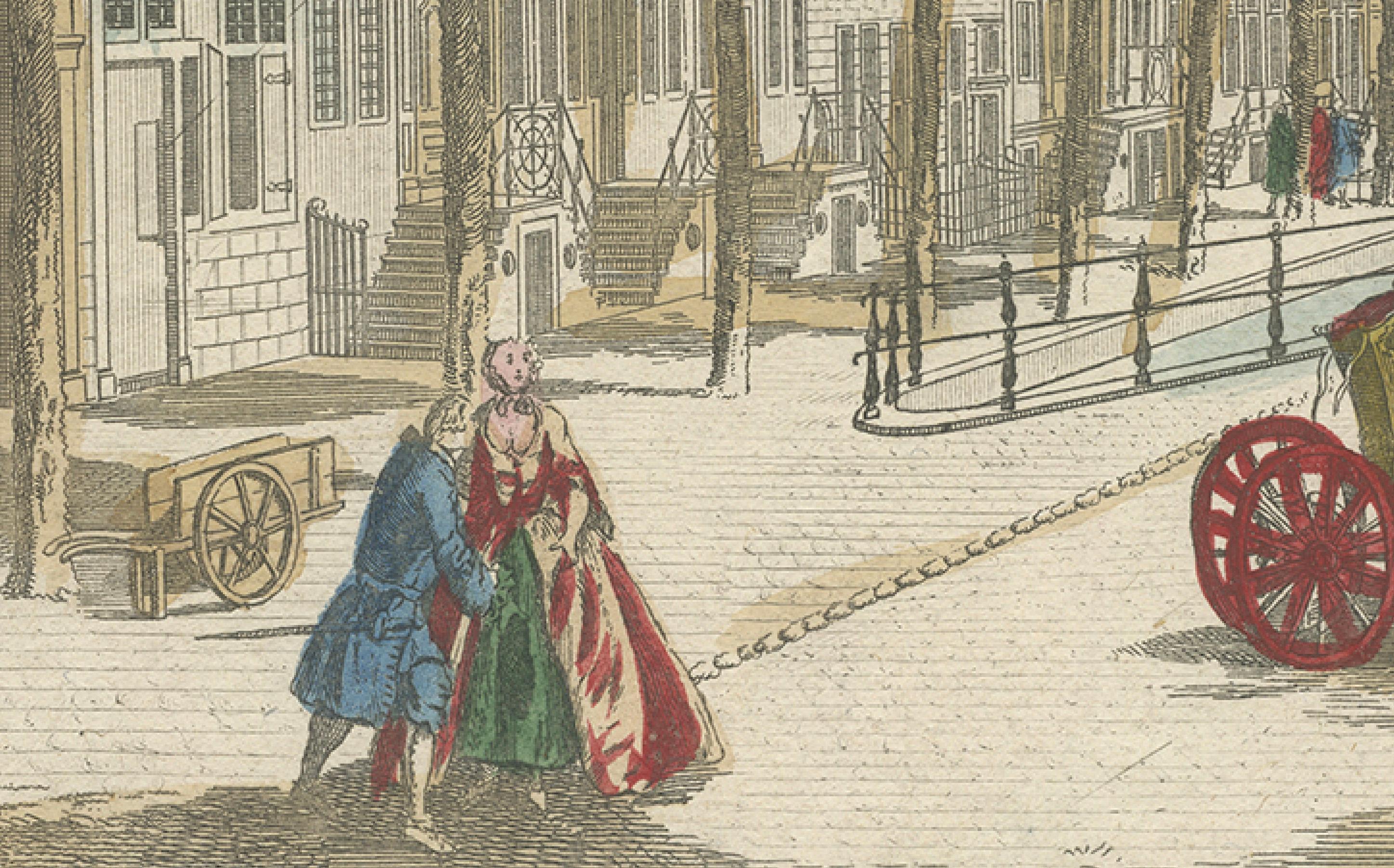 Optica Druck - Den Haag Prinsegracht, Basset um 1770, handkoloriert (Französisch) im Angebot