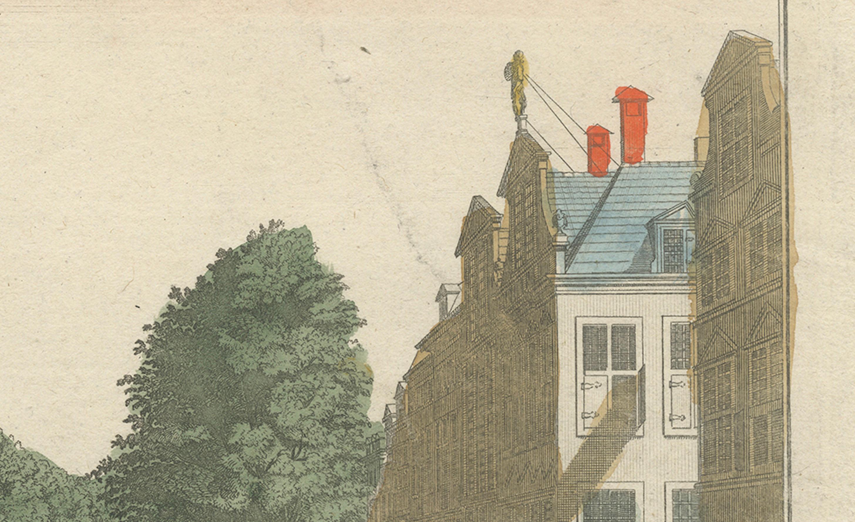 Optica Druck - Den Haag Prinsegracht, Basset um 1770, handkoloriert im Zustand „Gut“ im Angebot in Langweer, NL