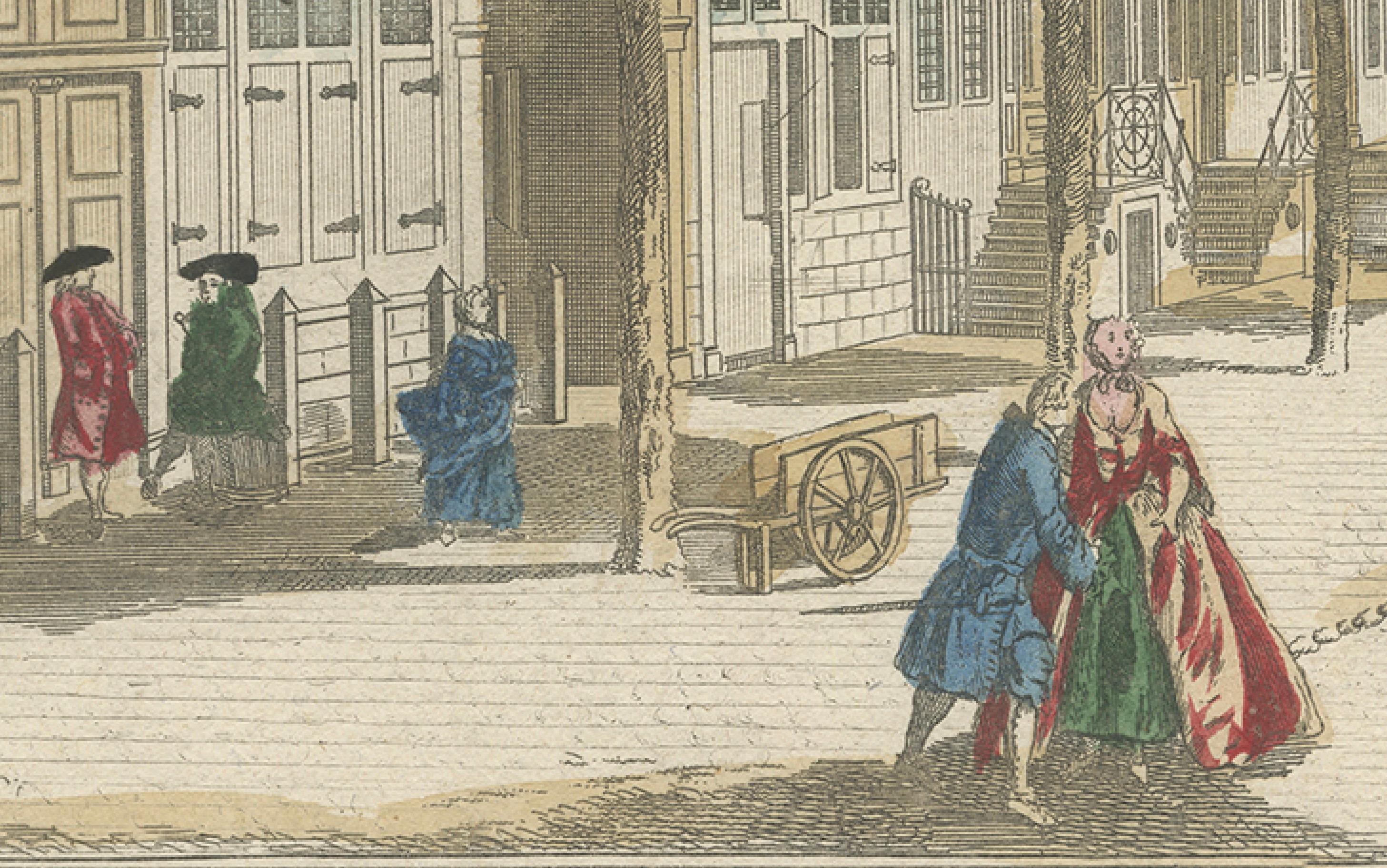Optica Druck - Den Haag Prinsegracht, Basset um 1770, handkoloriert (Papier) im Angebot