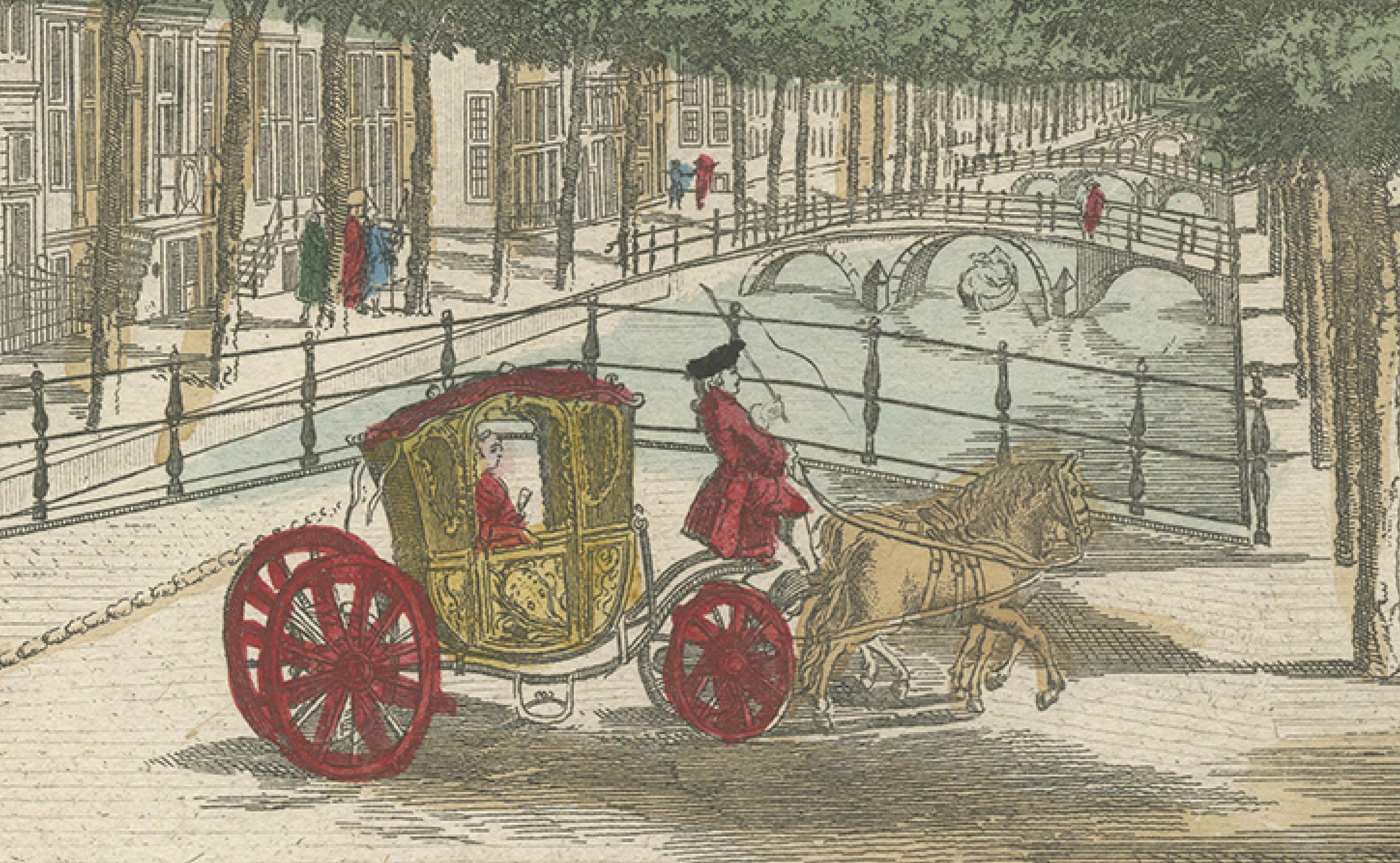 Optica Druck - Den Haag Prinsegracht, Basset um 1770, handkoloriert im Angebot 1