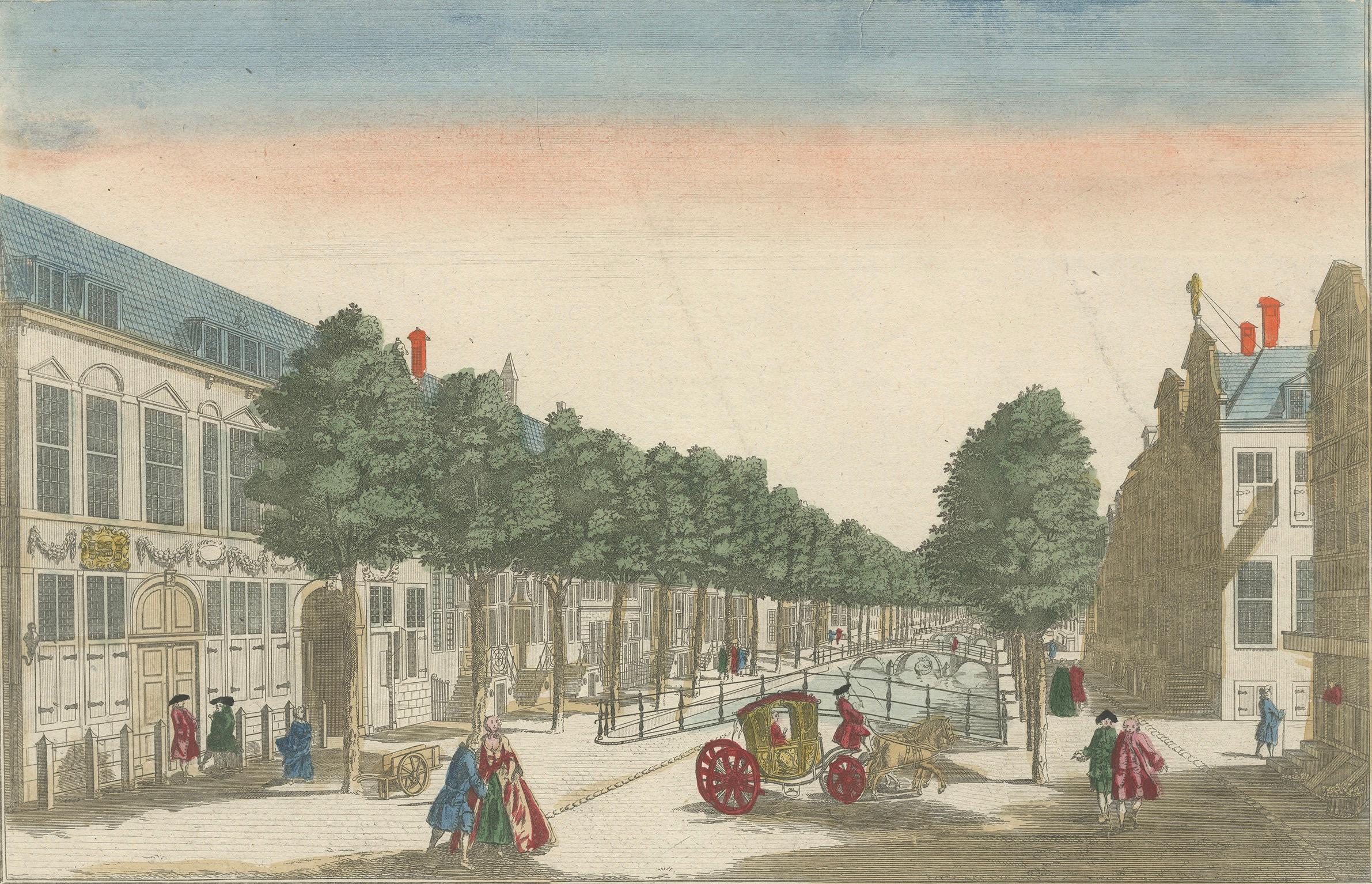 Optica Druck - Den Haag Prinsegracht, Basset um 1770, handkoloriert im Angebot 2