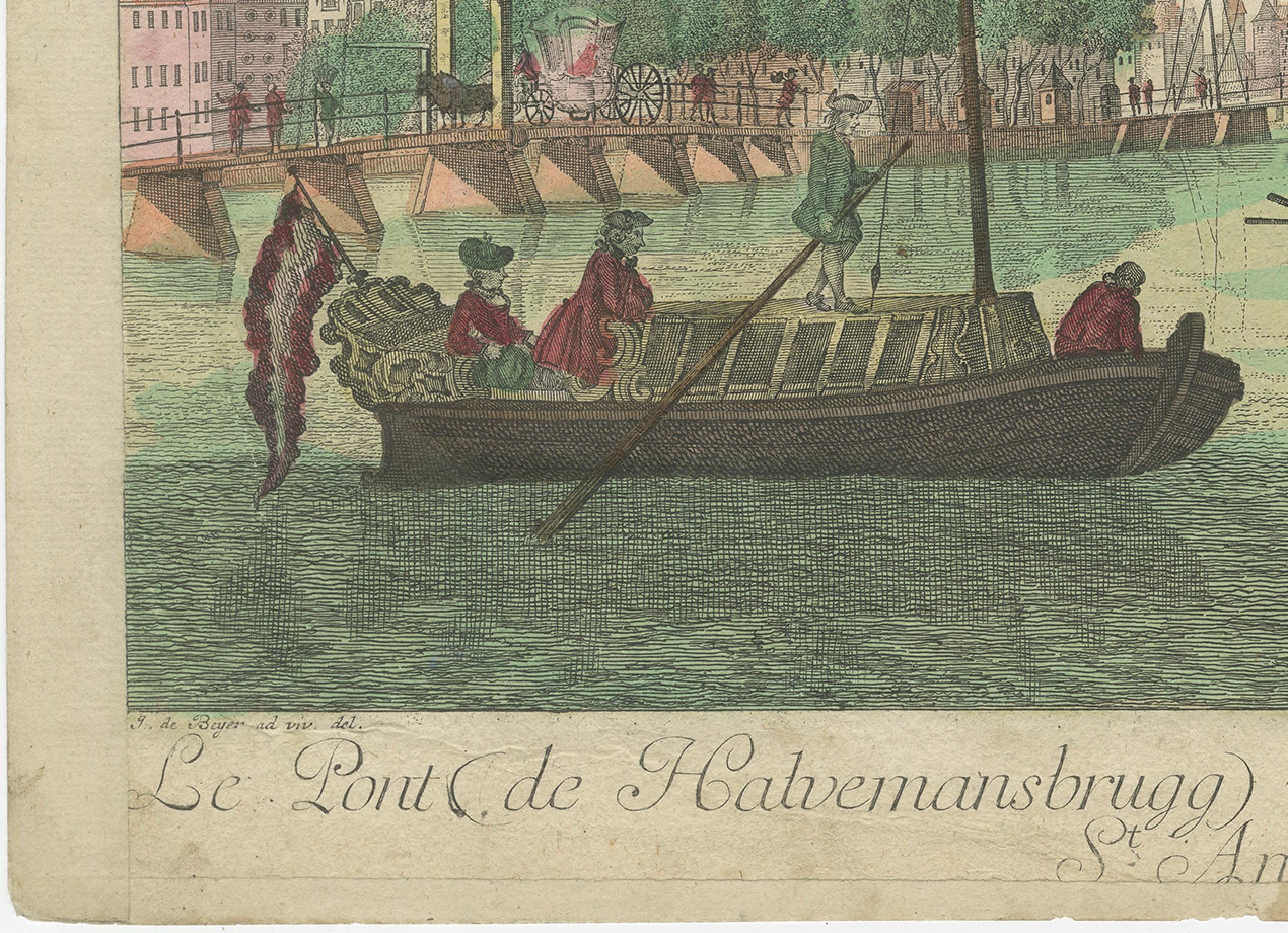 Gravé Vue optique Amsterdam Halvemaansbrug & St. Anthoniesluis, c.1770 en vente