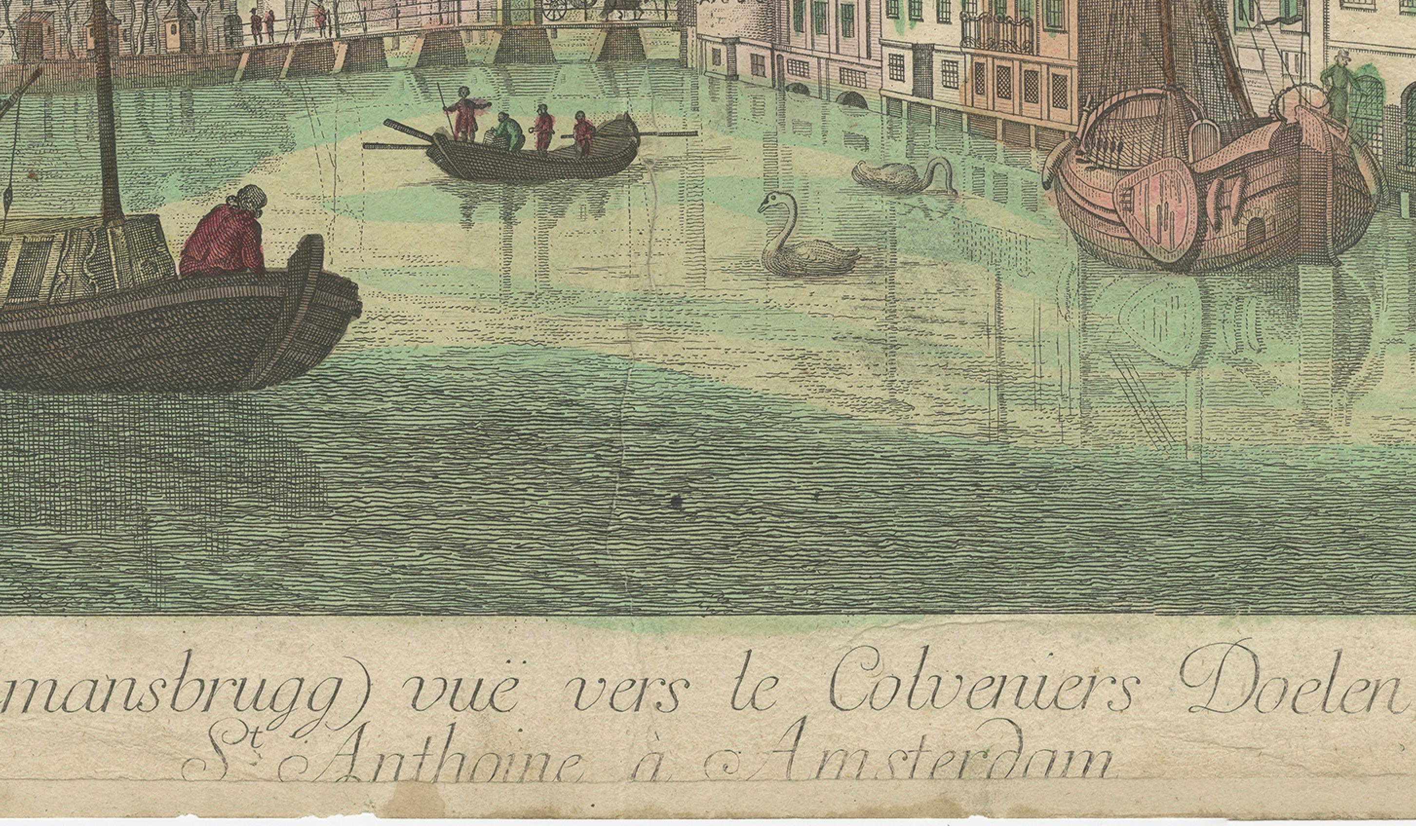 Vue optique Amsterdam Halvemaansbrug & St. Anthoniesluis, c.1770 État moyen - En vente à Langweer, NL