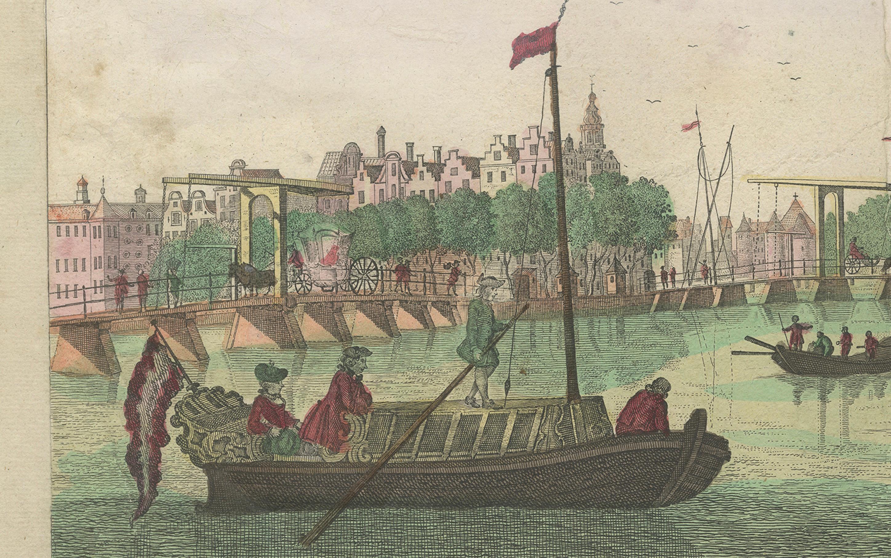 Fin du XVIIIe siècle Vue optique Amsterdam Halvemaansbrug & St. Anthoniesluis, c.1770 en vente