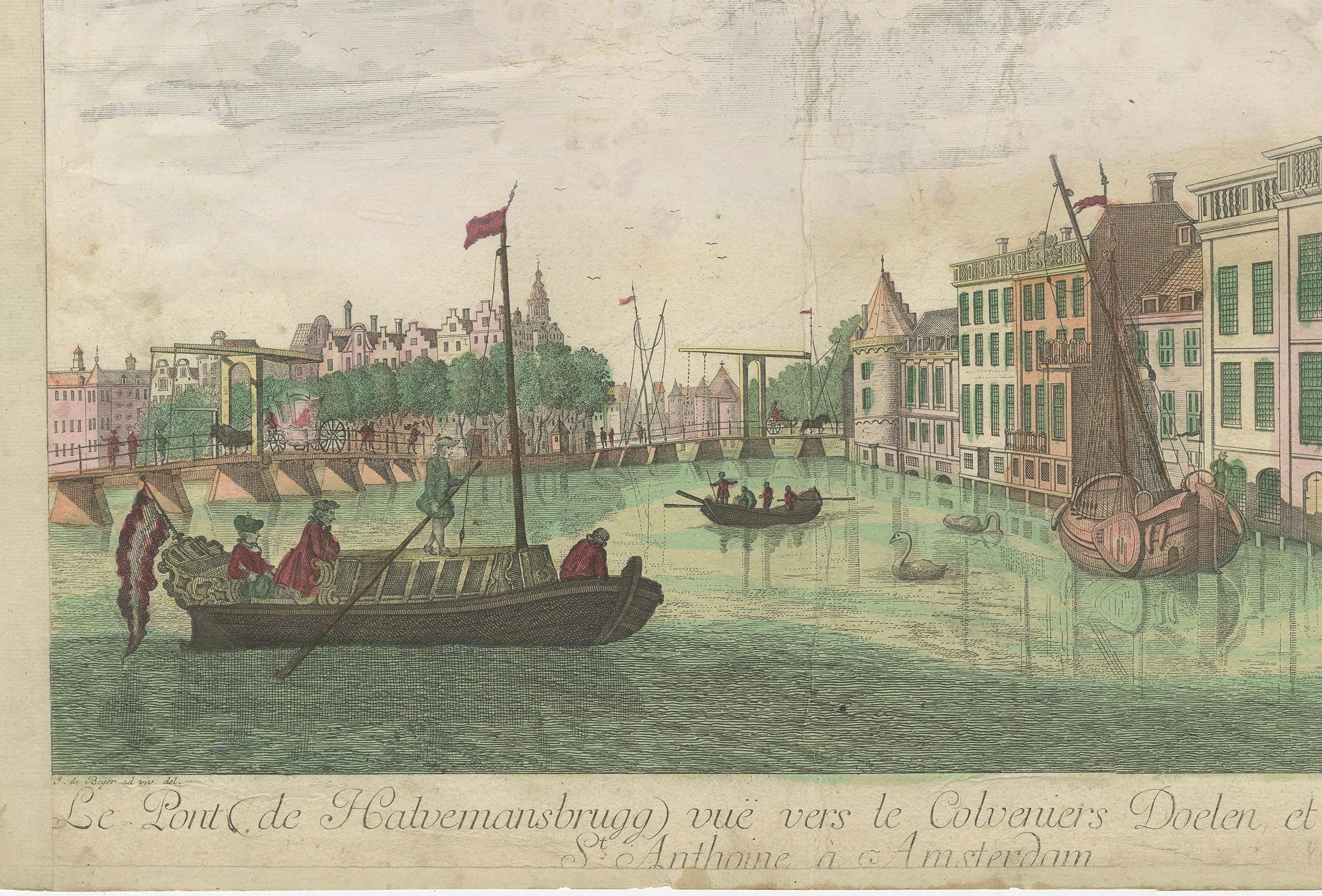 Papier Vue optique Amsterdam Halvemaansbrug & St. Anthoniesluis, c.1770 en vente