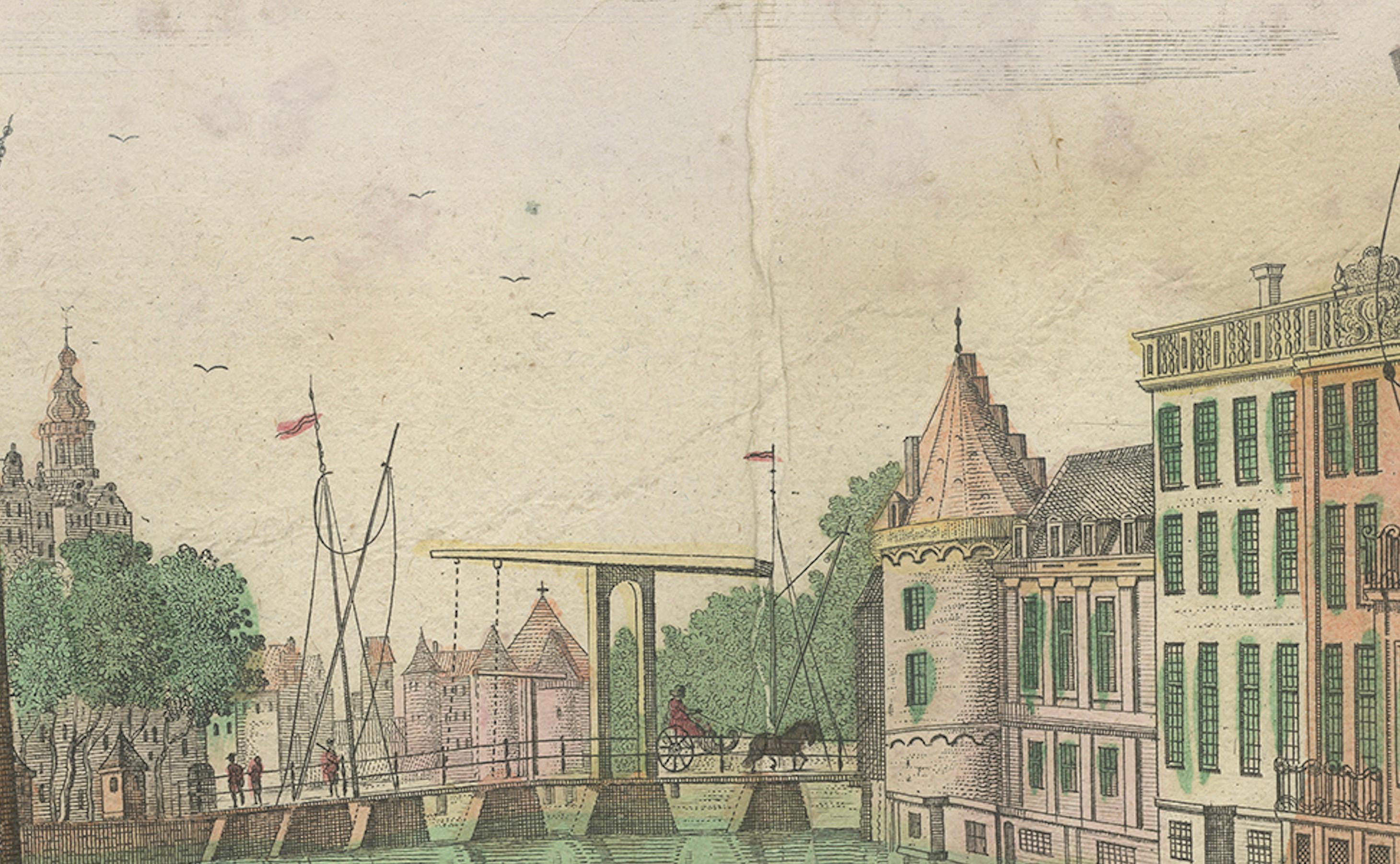 Vue optique Amsterdam Halvemaansbrug & St. Anthoniesluis, c.1770 en vente 2