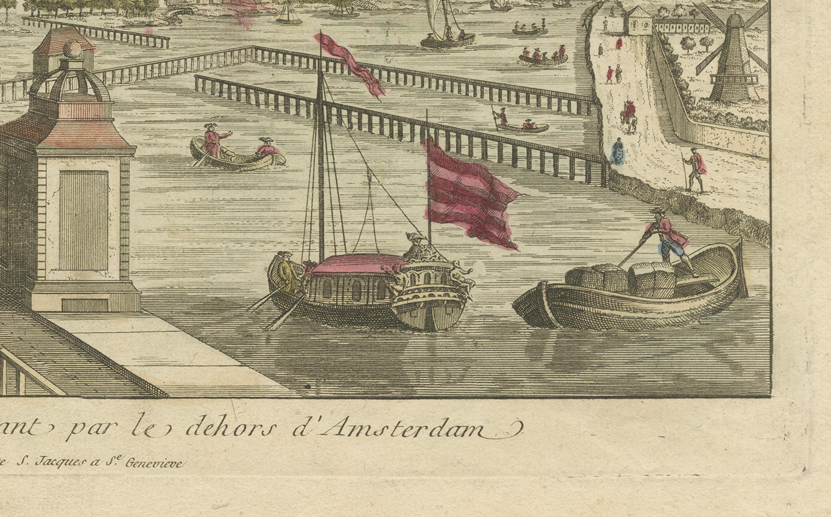 Vue optique Amsterdam Hogesluis & Amstel Locks, Basset Paris c.1770 Bon état - En vente à Langweer, NL