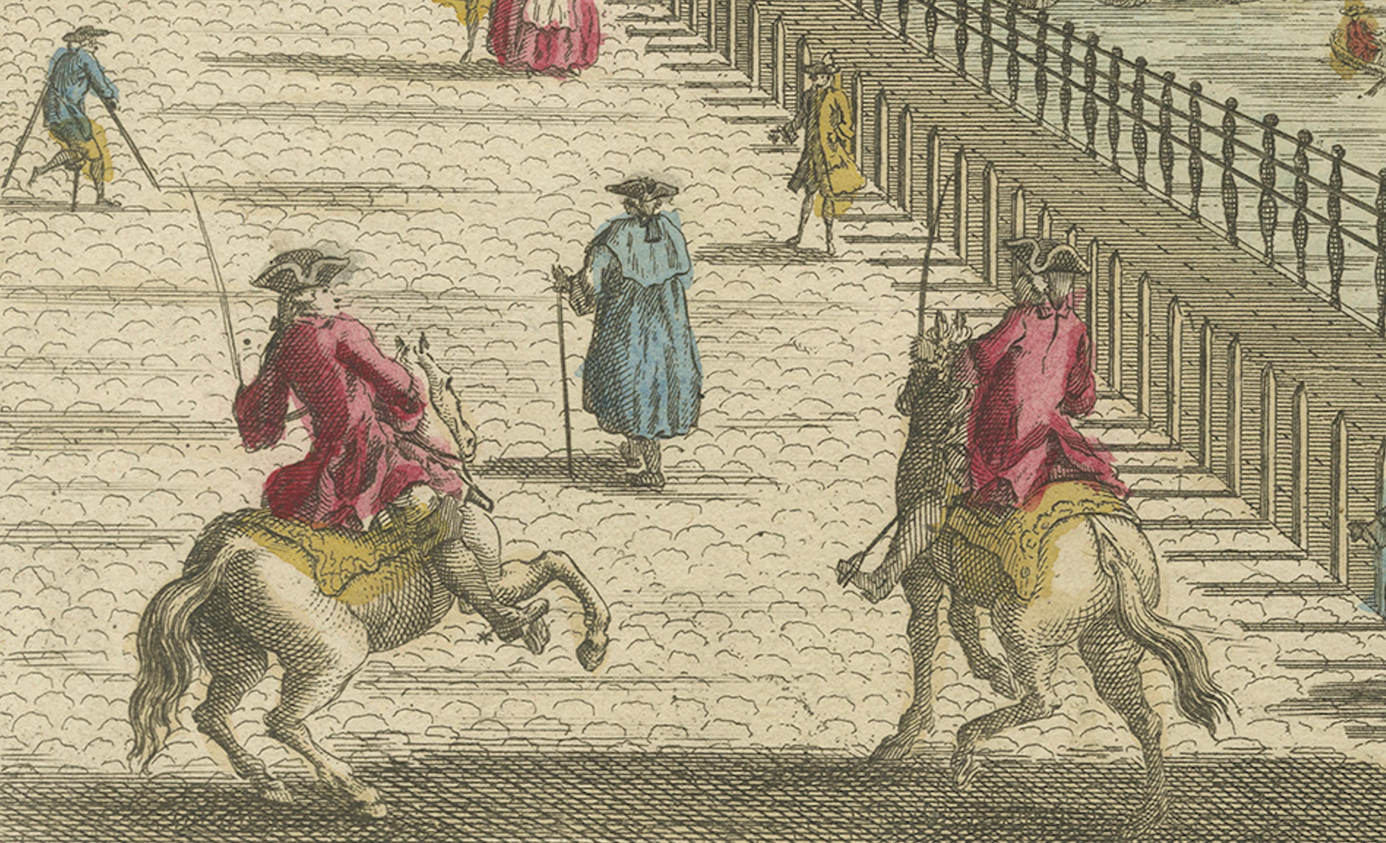 Papier Vue optique Amsterdam Hogesluis & Amstel Locks, Basset Paris c.1770 en vente