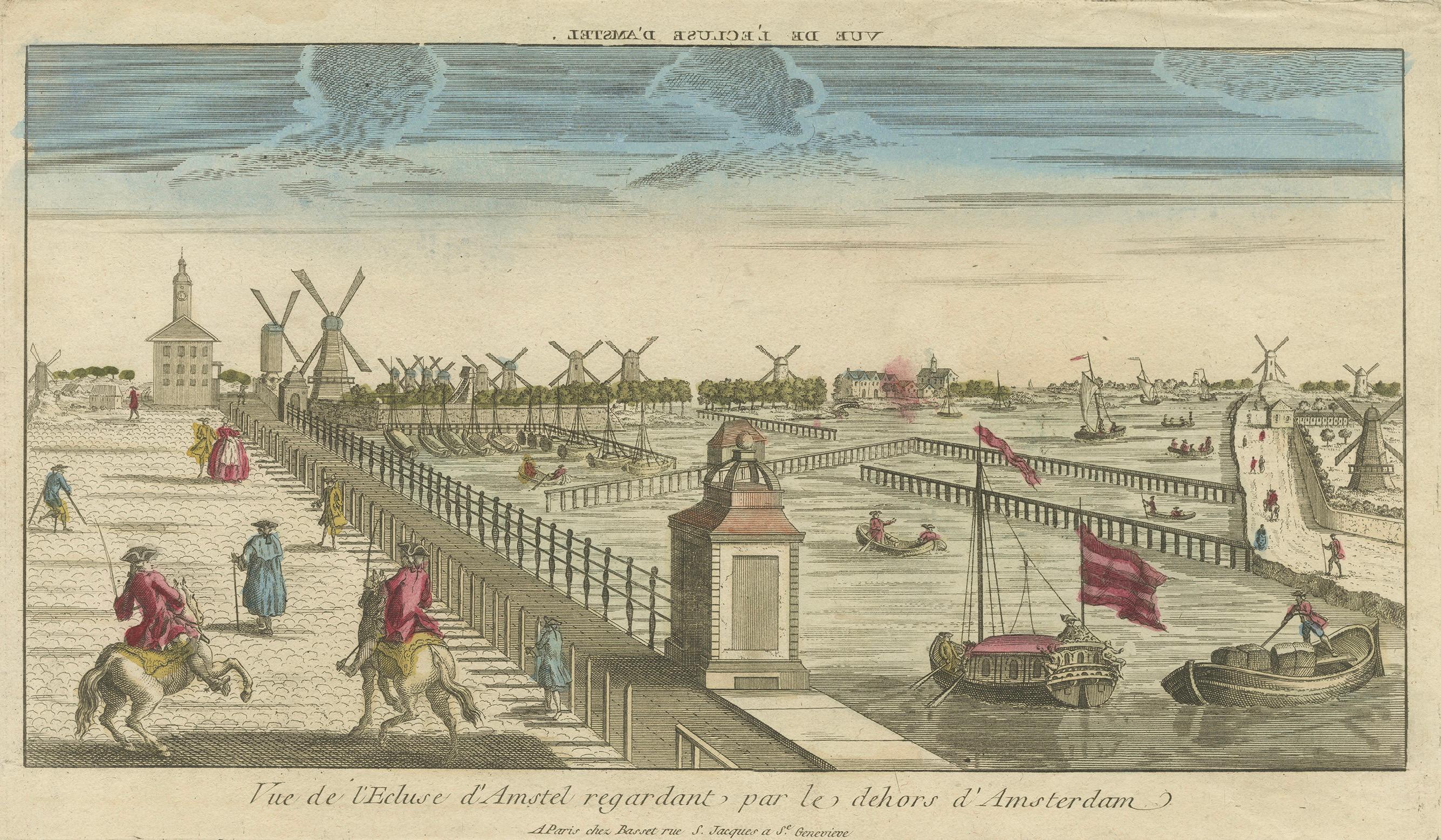 Vue optique Amsterdam Hogesluis & Amstel Locks, Basset Paris c.1770 en vente 2