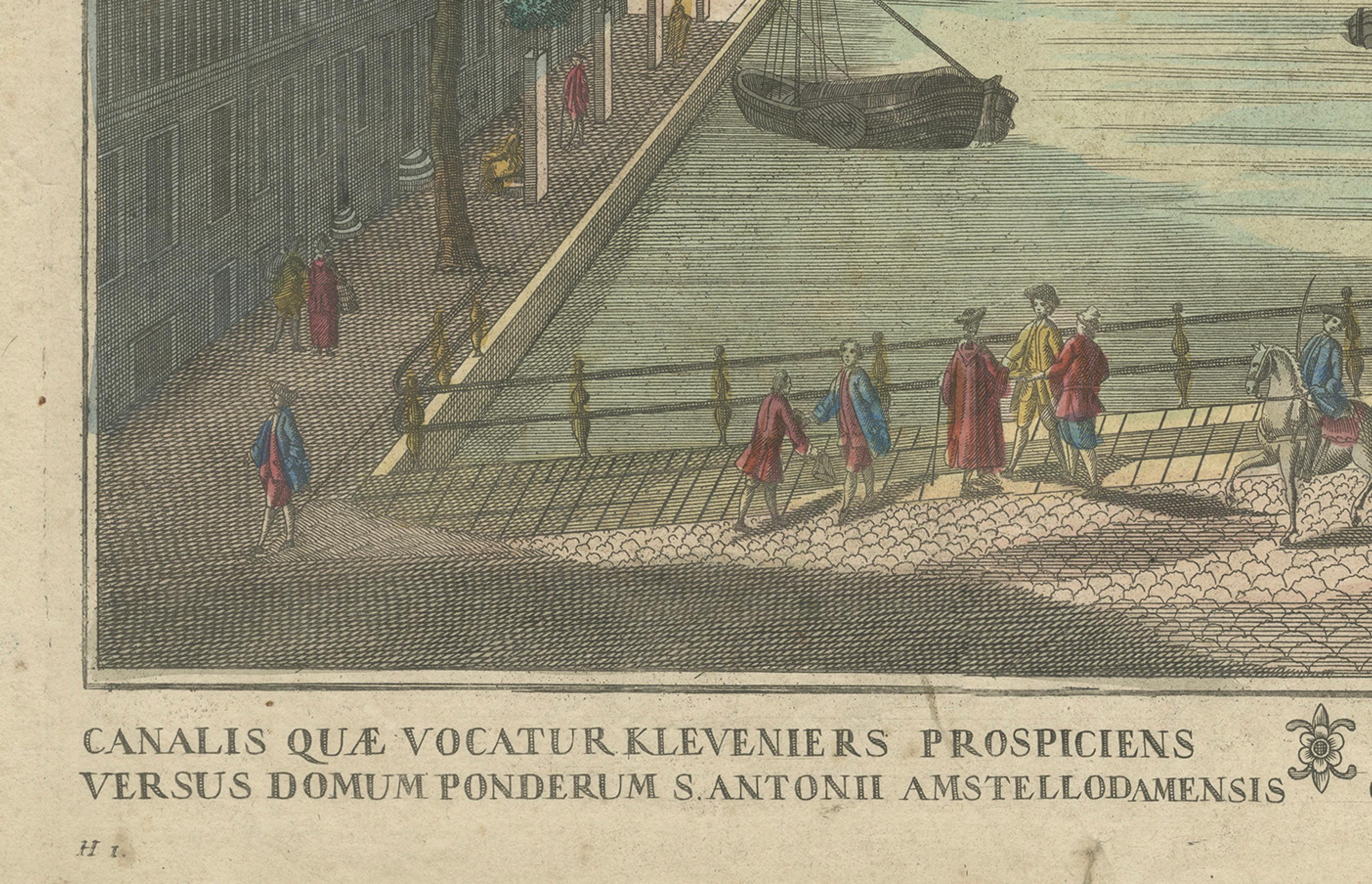 Vue optique Amsterdam Kloveniersburgwal & St. Anthoniesluis, c.1770

Il s'agit d'une estampe optique finement gravée et coloriée à la main intitulée Canalis quae vocatur Kleveniers prospiciens versus domum ponderium S. Antonii Amsteldamensis,