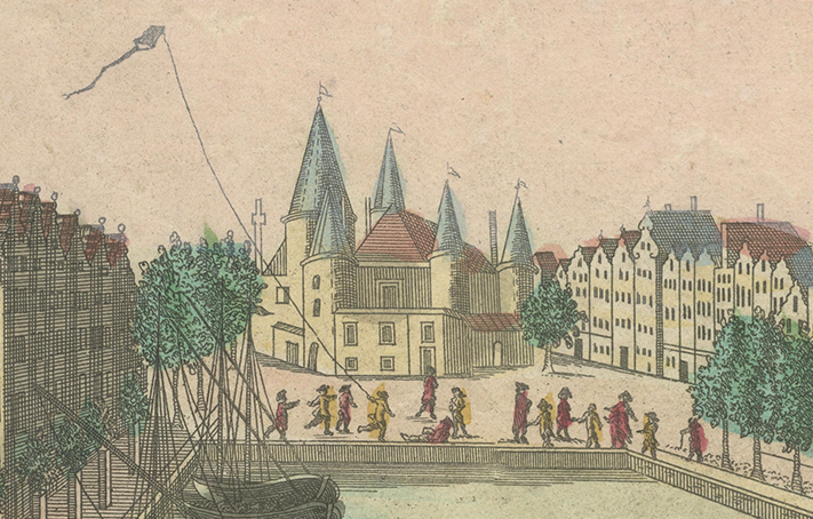 Vue optique Amsterdam Kloveniersburgwal & St. Anthoniesluis, c.1770 Bon état - En vente à Langweer, NL