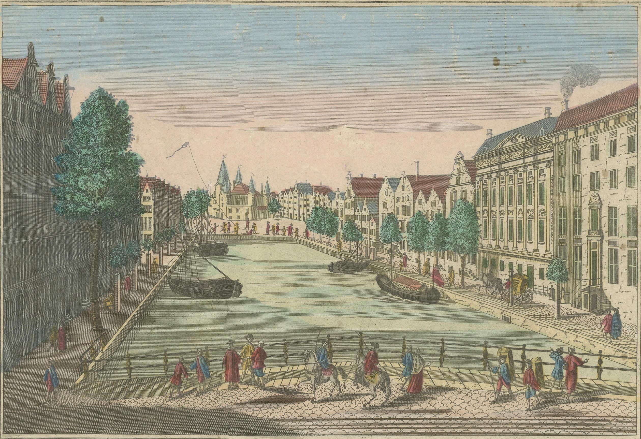 Fin du XVIIIe siècle Vue optique Amsterdam Kloveniersburgwal & St. Anthoniesluis, c.1770 en vente