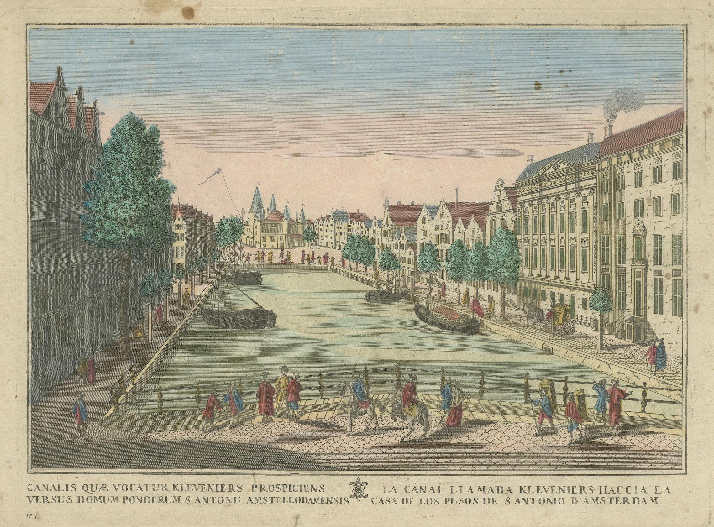 Papier Vue optique Amsterdam Kloveniersburgwal & St. Anthoniesluis, c.1770 en vente