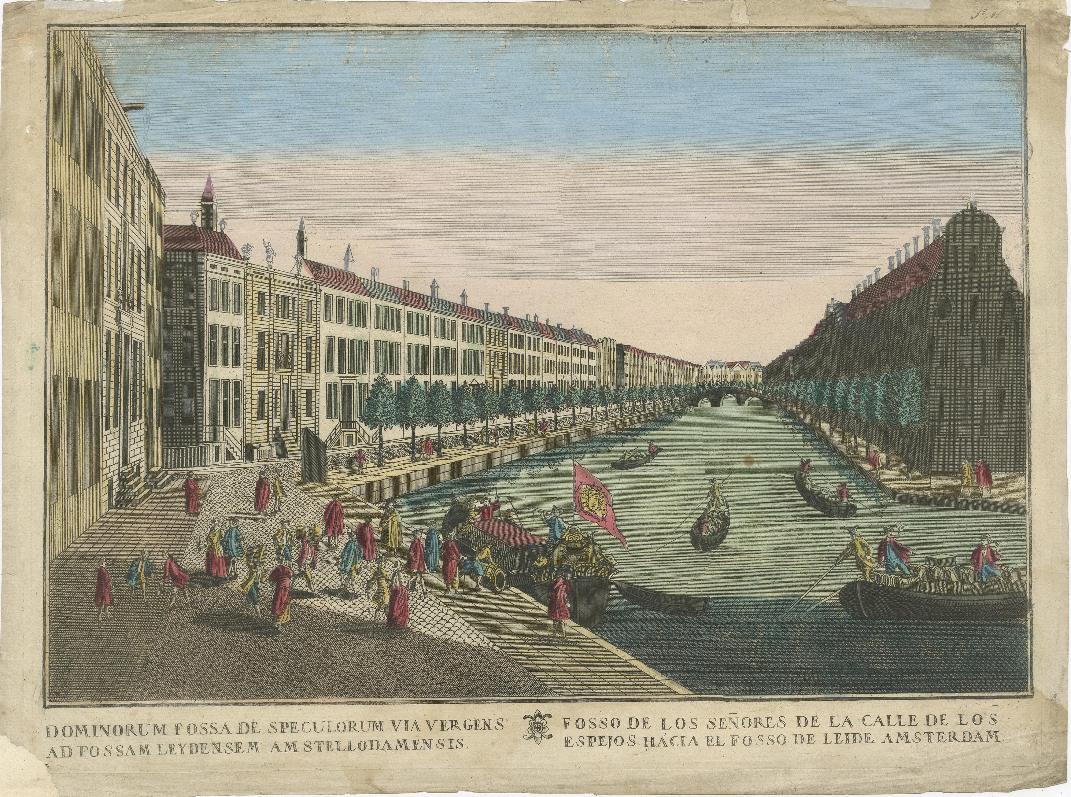 Optica View Amsterdam Spiegelgracht to Leidsegracht, Probst c.1750

This is a finely engraved and hand-colored optical print titled Dominorum fossa de Speculorum via vergens ad fossam Leydensem Amstellodamensis, published by Georg Balthasar Probst