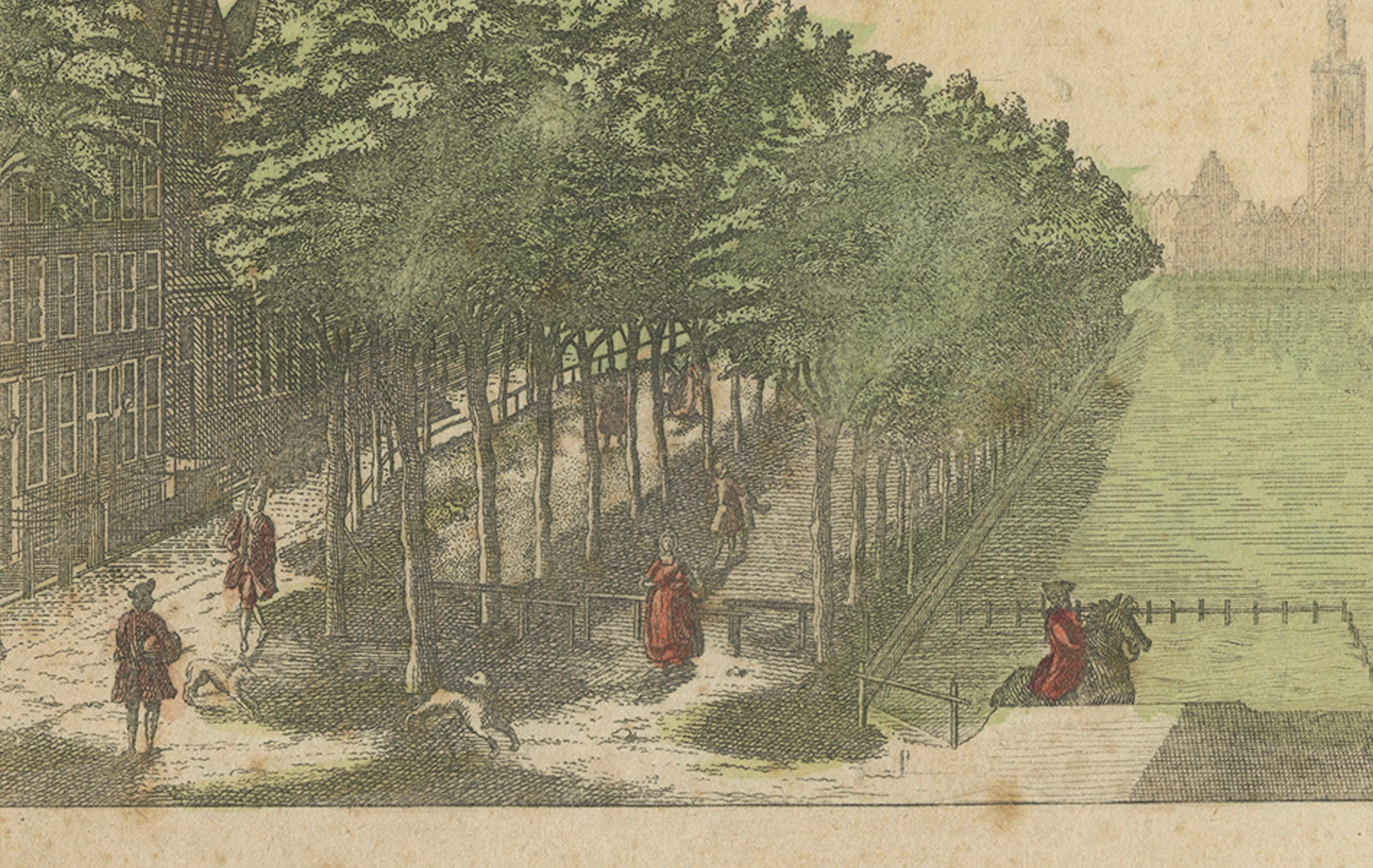 French Optica View The Hague Hofvijver & Binnenhof, Basset c.1770 Hand-Colored Print For Sale