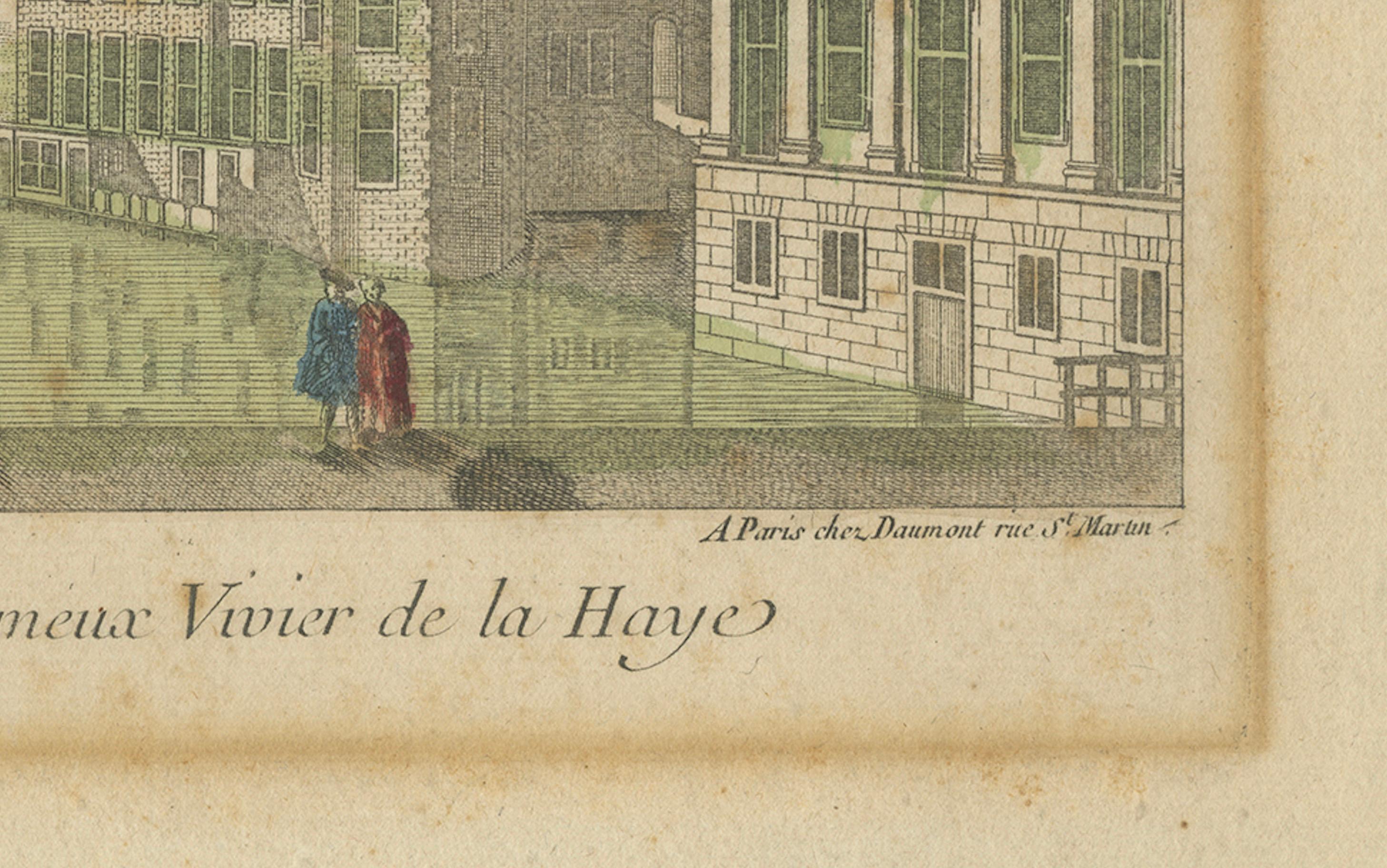 Engraved Optica View The Hague Hofvijver & Binnenhof, Basset c.1770 Hand-Colored Print For Sale