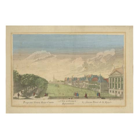 Optica View The Hague Hofvijver & Binnenhof, Basset c.1770 Hand-Colored Print