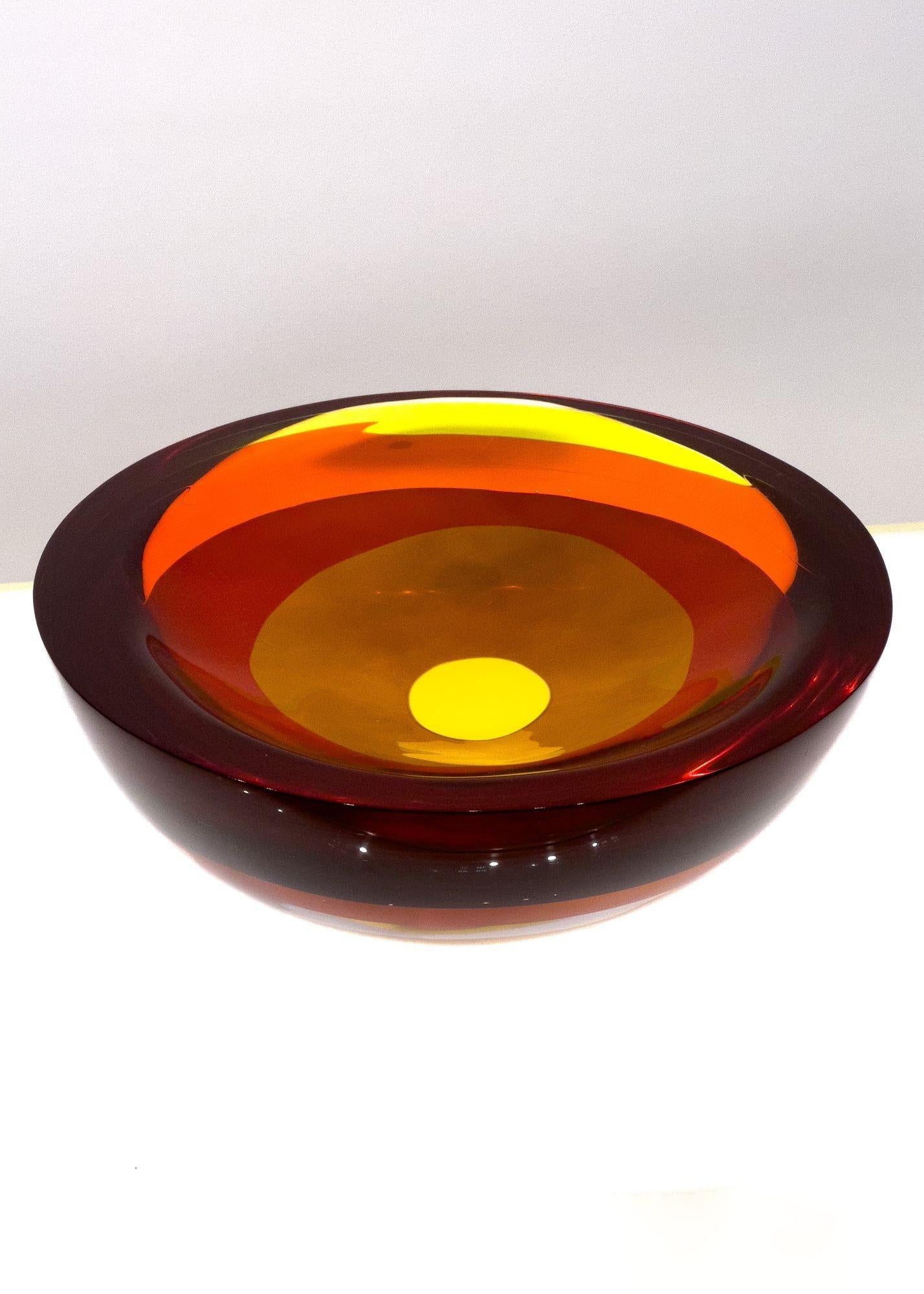Post-Modern Optical Acrylic Red Bowl by Maya & Terry Balle Signed Dated, 1994 For Sale