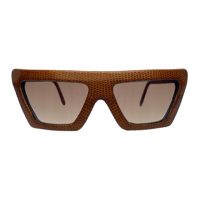 Optical Affairs - Series KL2 - lunettes de soleil en peau de lézard marron - 1987  Excellent état - En vente à Miami Beach, FL