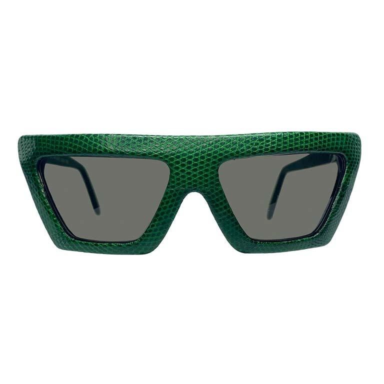 Optical Affairs - Series KL2 - lunettes de soleil en peau de lézard vert - 1987  Excellent état - En vente à Miami Beach, FL
