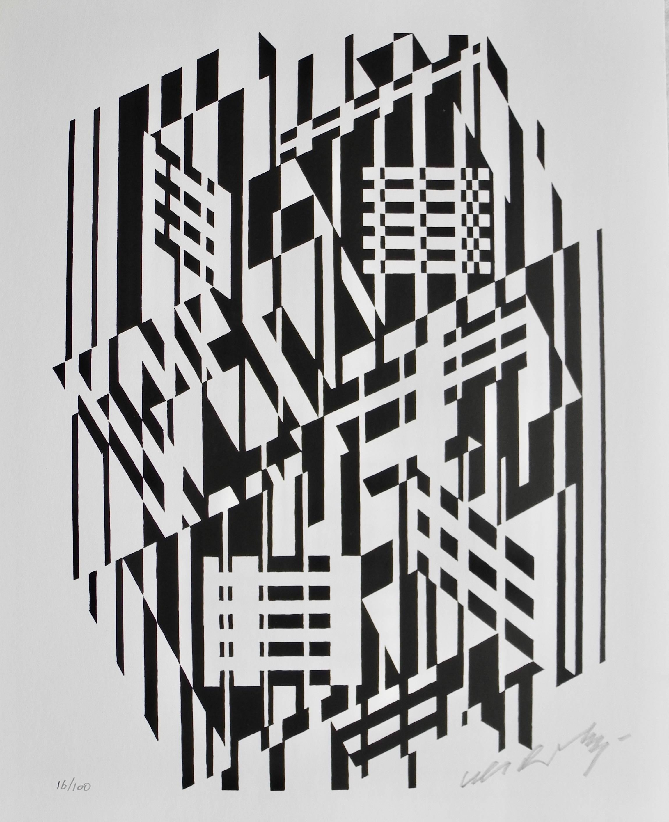 Modern Optical Art Black and White Lithographs or Screen-Prints by Victor Vasarely For Sale