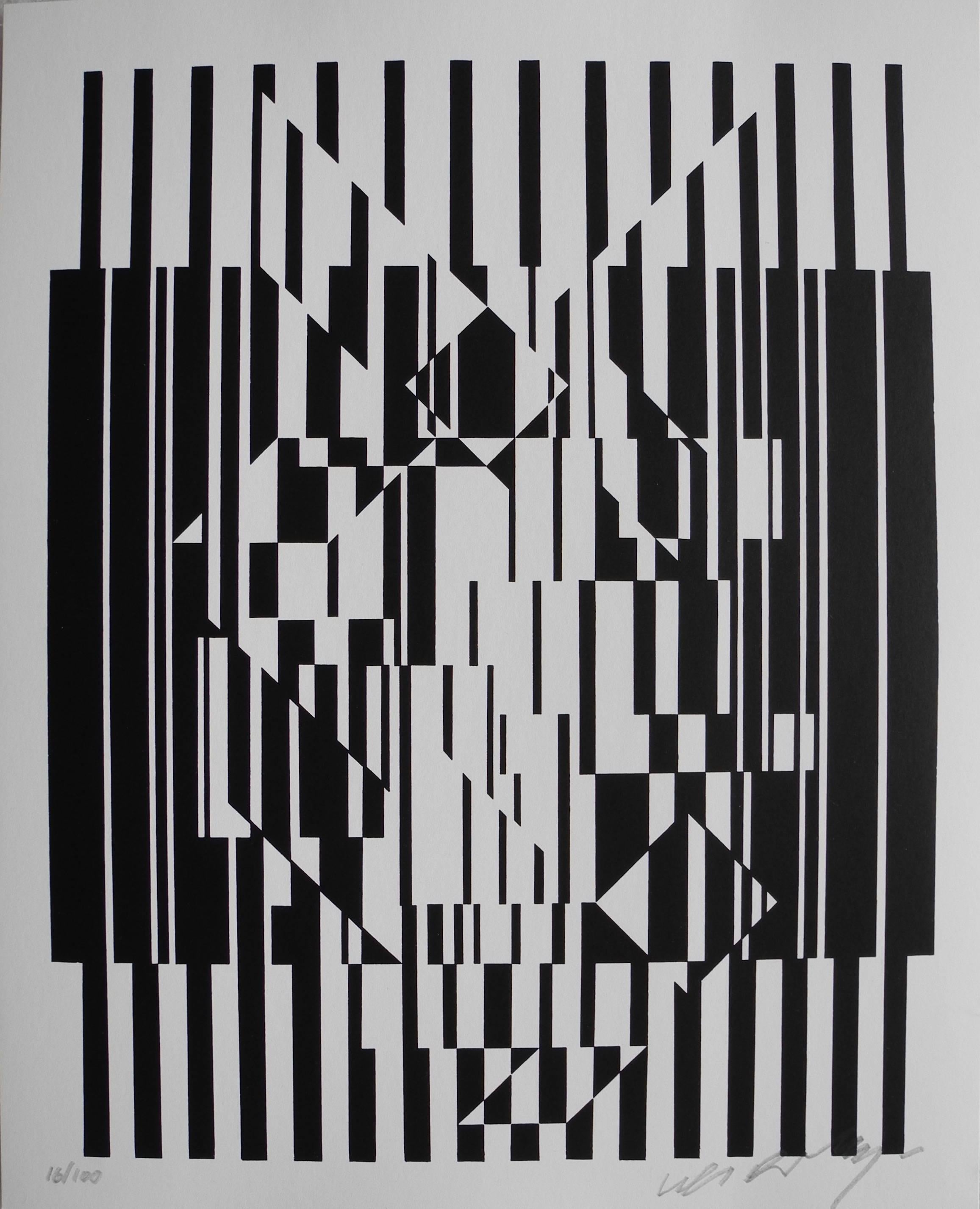 Swiss Optical Art Black and White Lithographs or Screen-Prints by Victor Vasarely For Sale