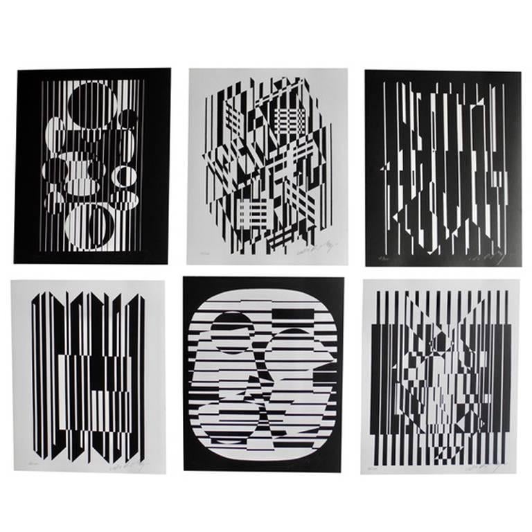 Optical Art Black and White Lithographs or Screen-Prints by Victor