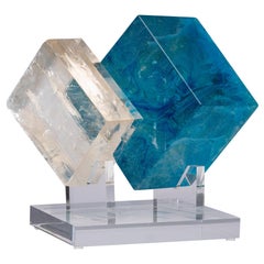 Optical Calcite and Boiled Glass Fusion Sculpture on Acrylic Base