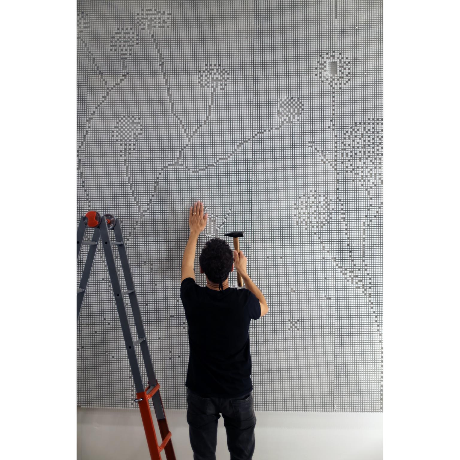 Optical Decorative Wall Panel in White Carrara Marble by Bufalini Marmi For Sale 4