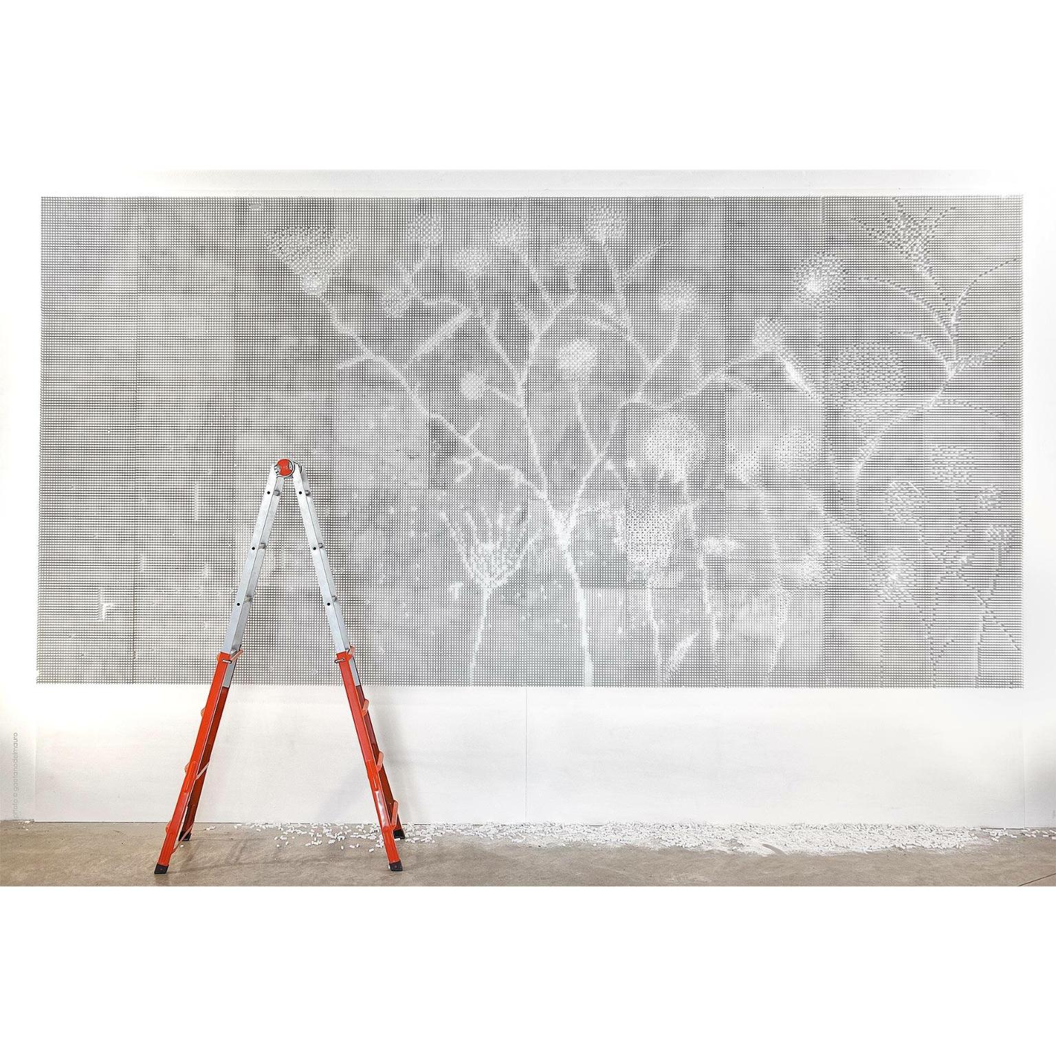 Modern Optical Decorative Wall Panel in White Carrara Marble by Bufalini Marmi For Sale