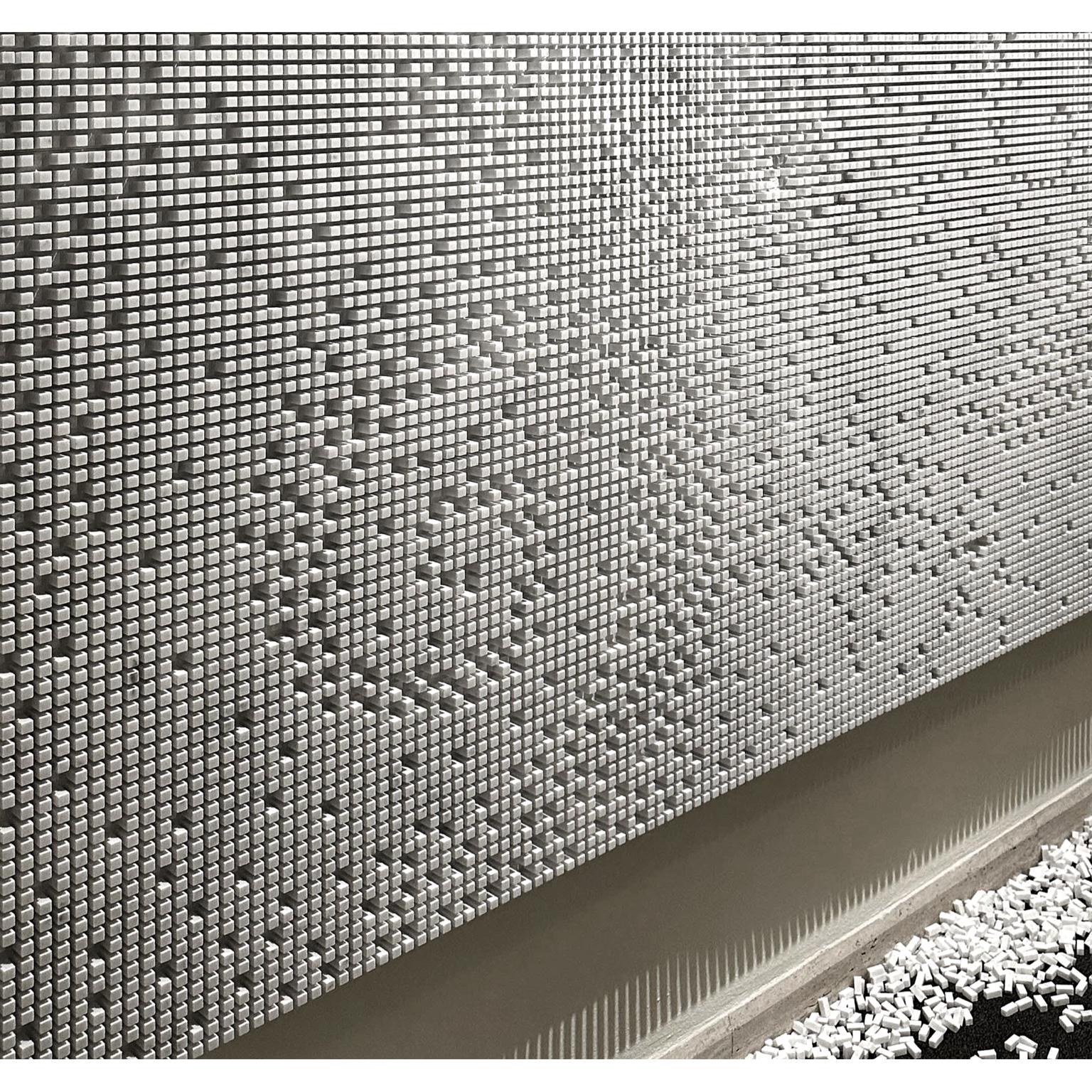 Italian Optical Decorative Wall Panel in White Carrara Marble by Bufalini Marmi For Sale